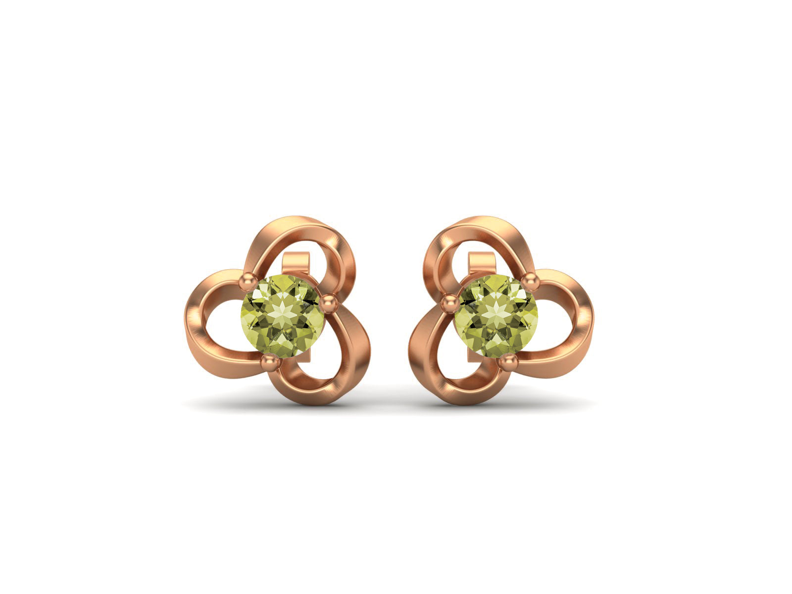 Lemon Quartz Elegant Petal Embrace Floral Stud Earrings - Sterling Silver