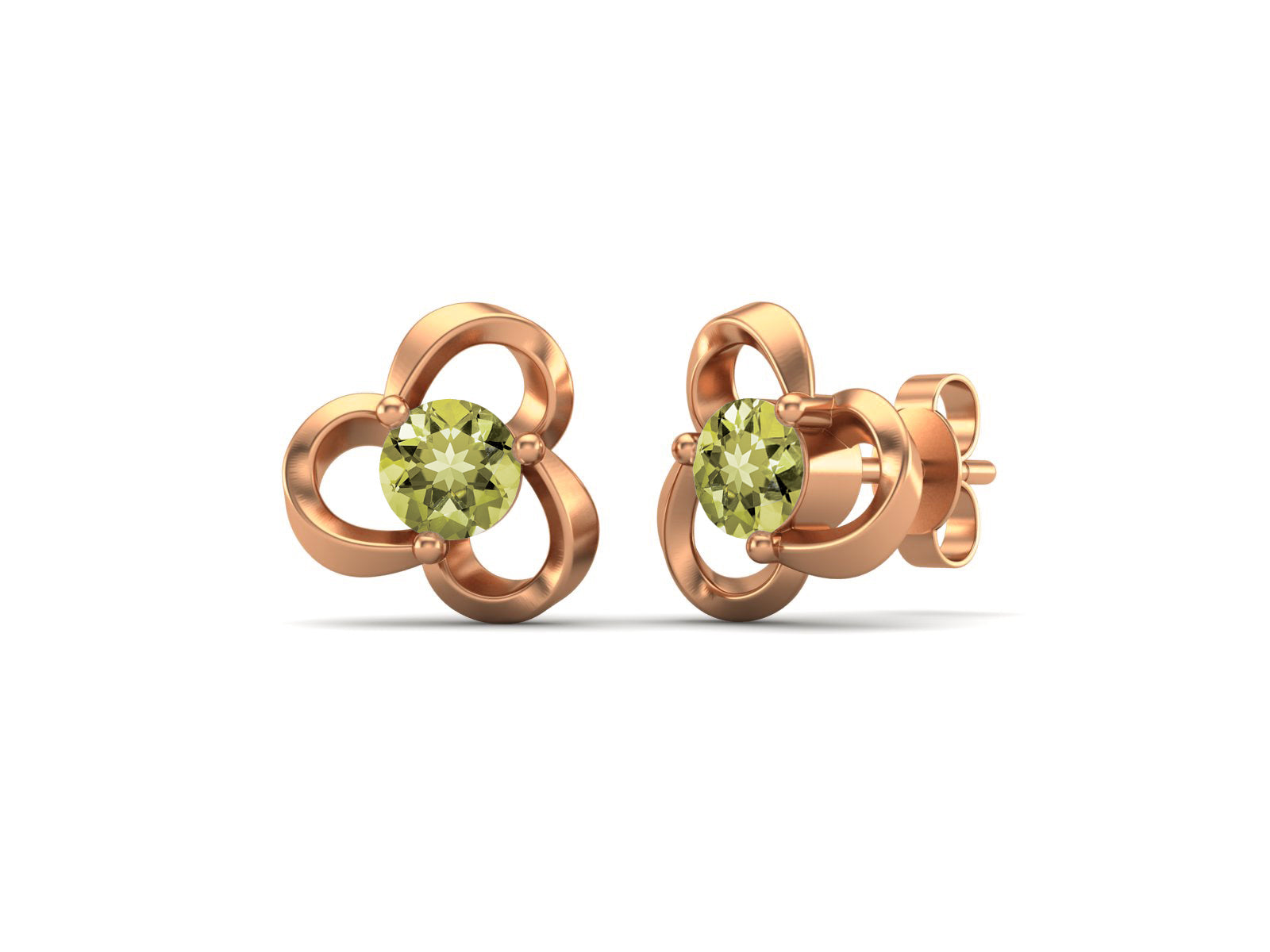 Lemon Quartz Elegant Petal Embrace Floral Stud Earrings - Sterling Silver