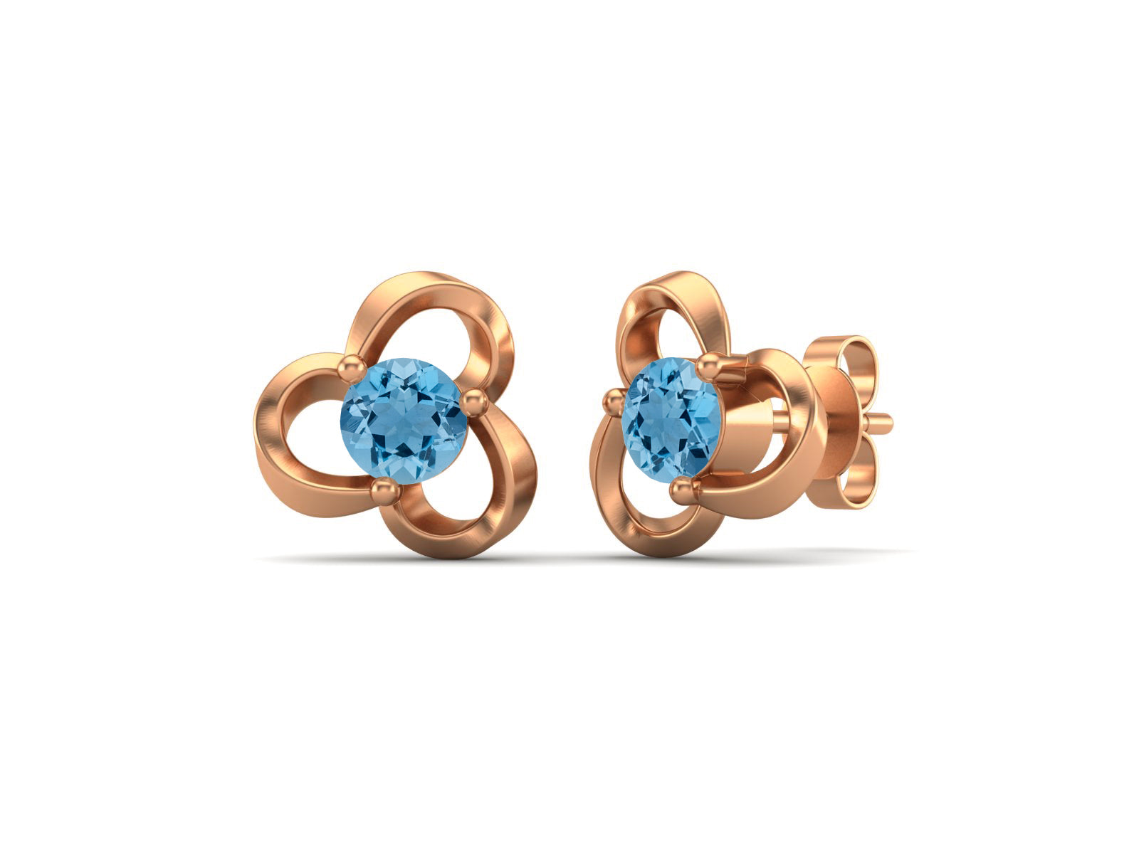Swiss Blue Topaz Elegant Petal Embrace Floral Stud - Sterling Silver