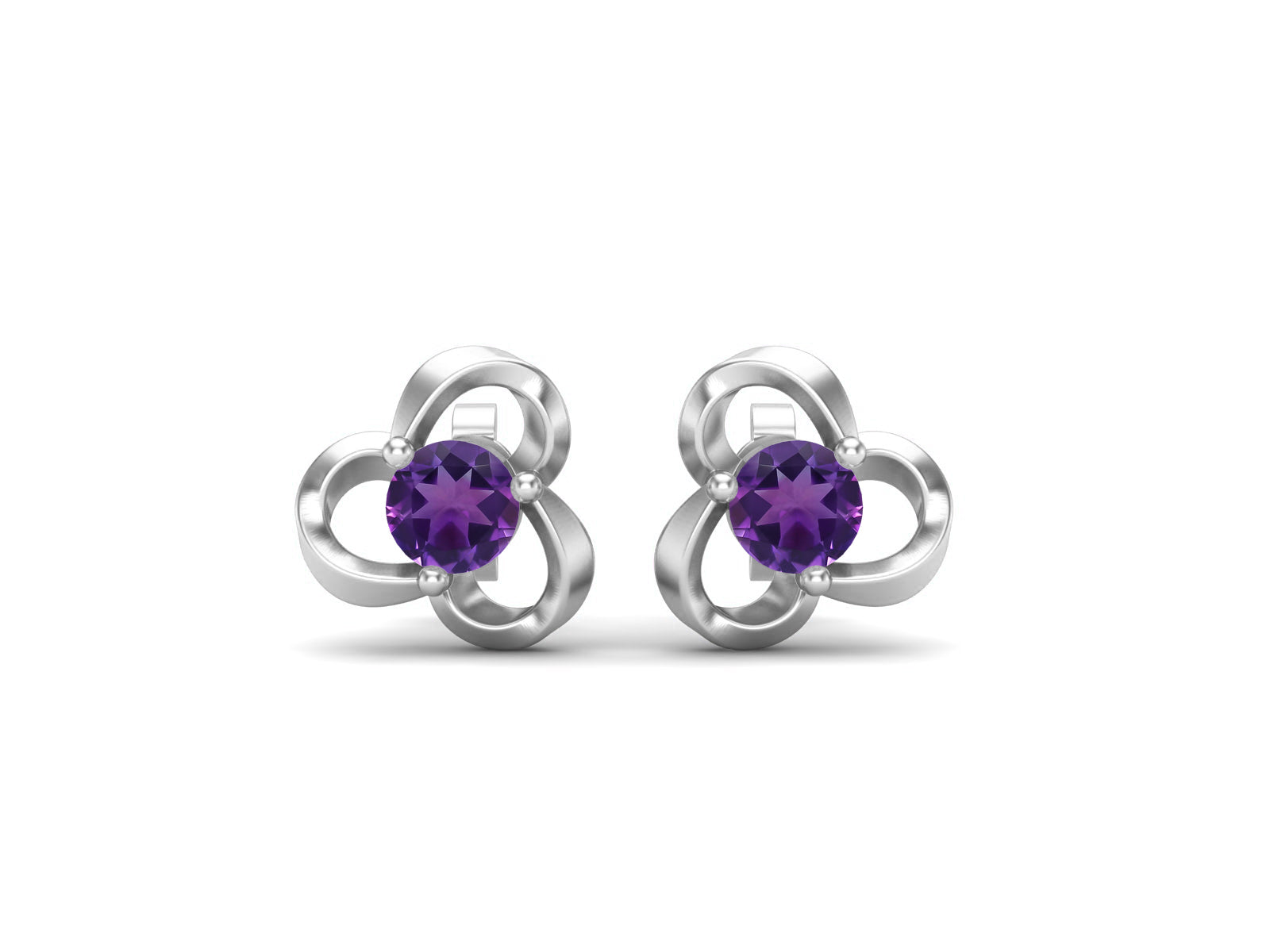 Amethyst Elegant Petal Embrace Floral Stud Earrings - Sterling Silver