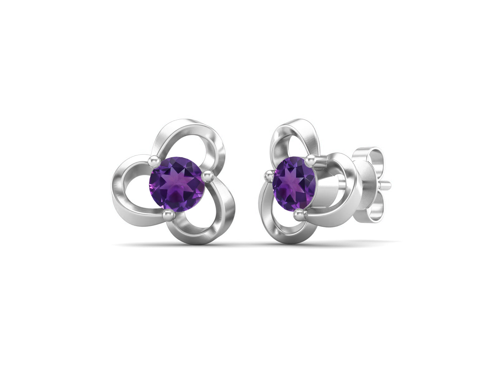 Amethyst Elegant Petal Embrace Floral Stud Earrings - Sterling Silver