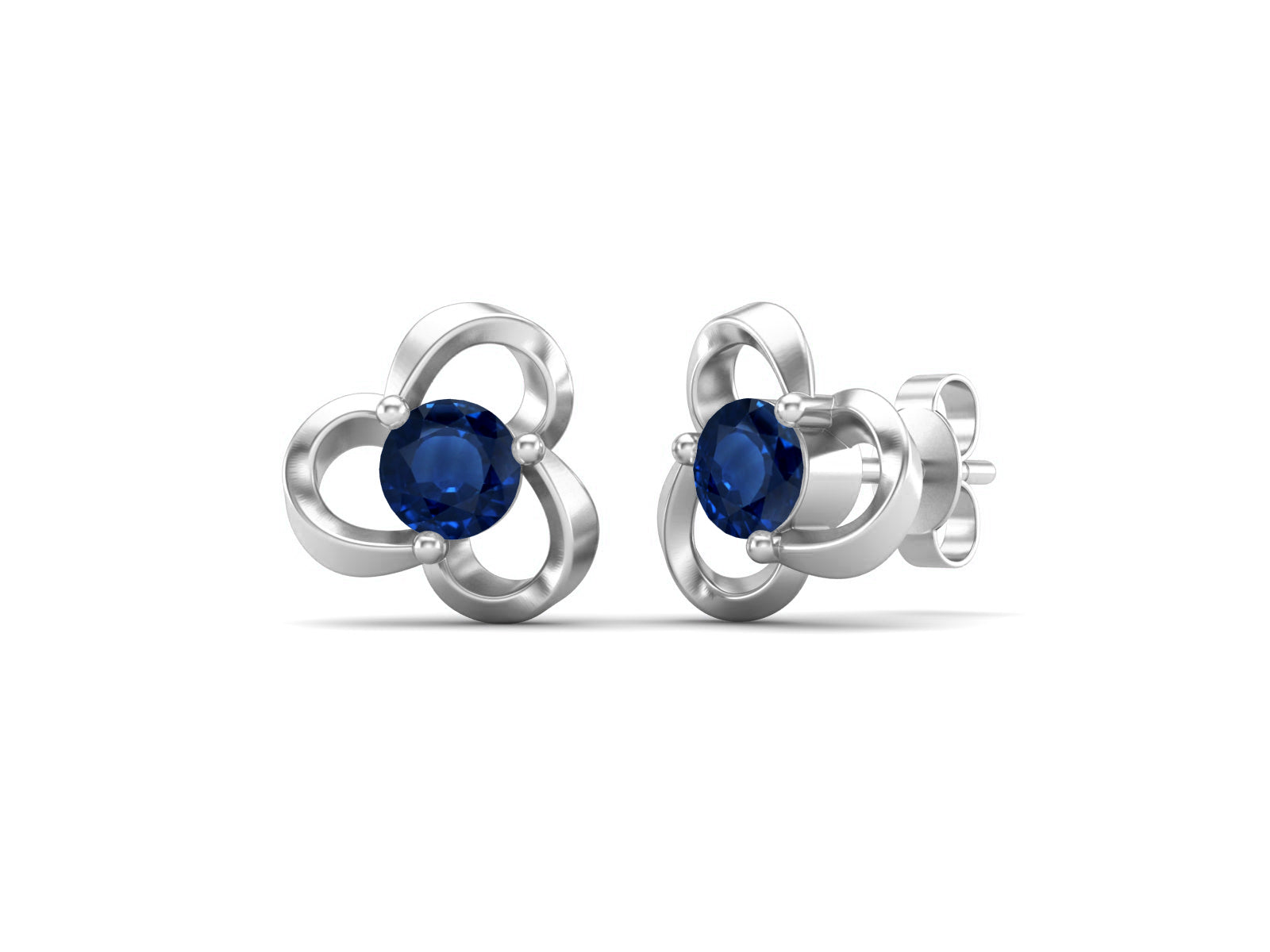 Blue Sapphire Elegant Petal Embrace Floral Stud Earrings - Sterling Silver