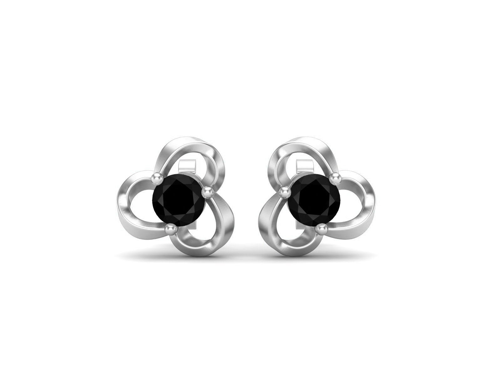 Black Spinel Elegant Petal Embrace Floral Stud Earrings - Sterling Silver