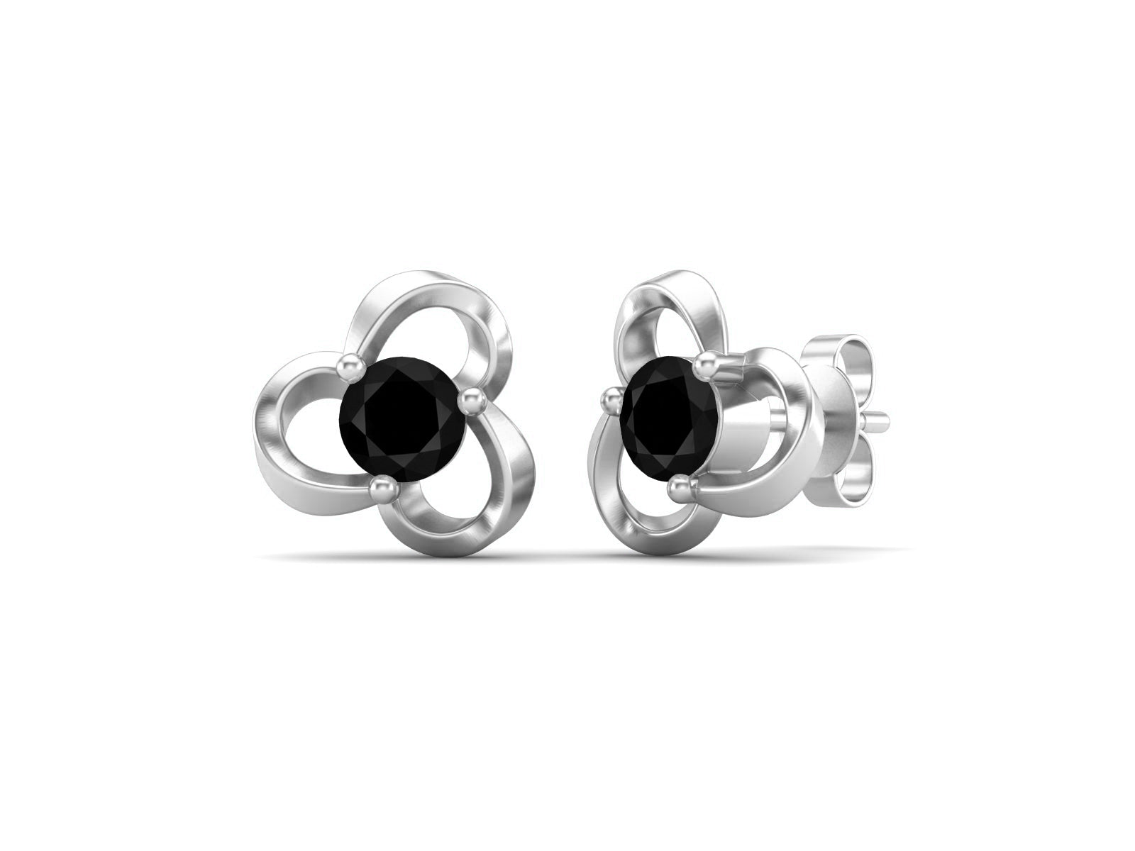 Black Spinel Elegant Petal Embrace Floral Stud Earrings - Sterling Silver
