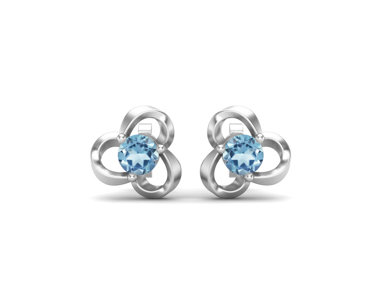 Blue Topaz Elegant Petal Embrace Floral Stud Earrings - Sterling Silver