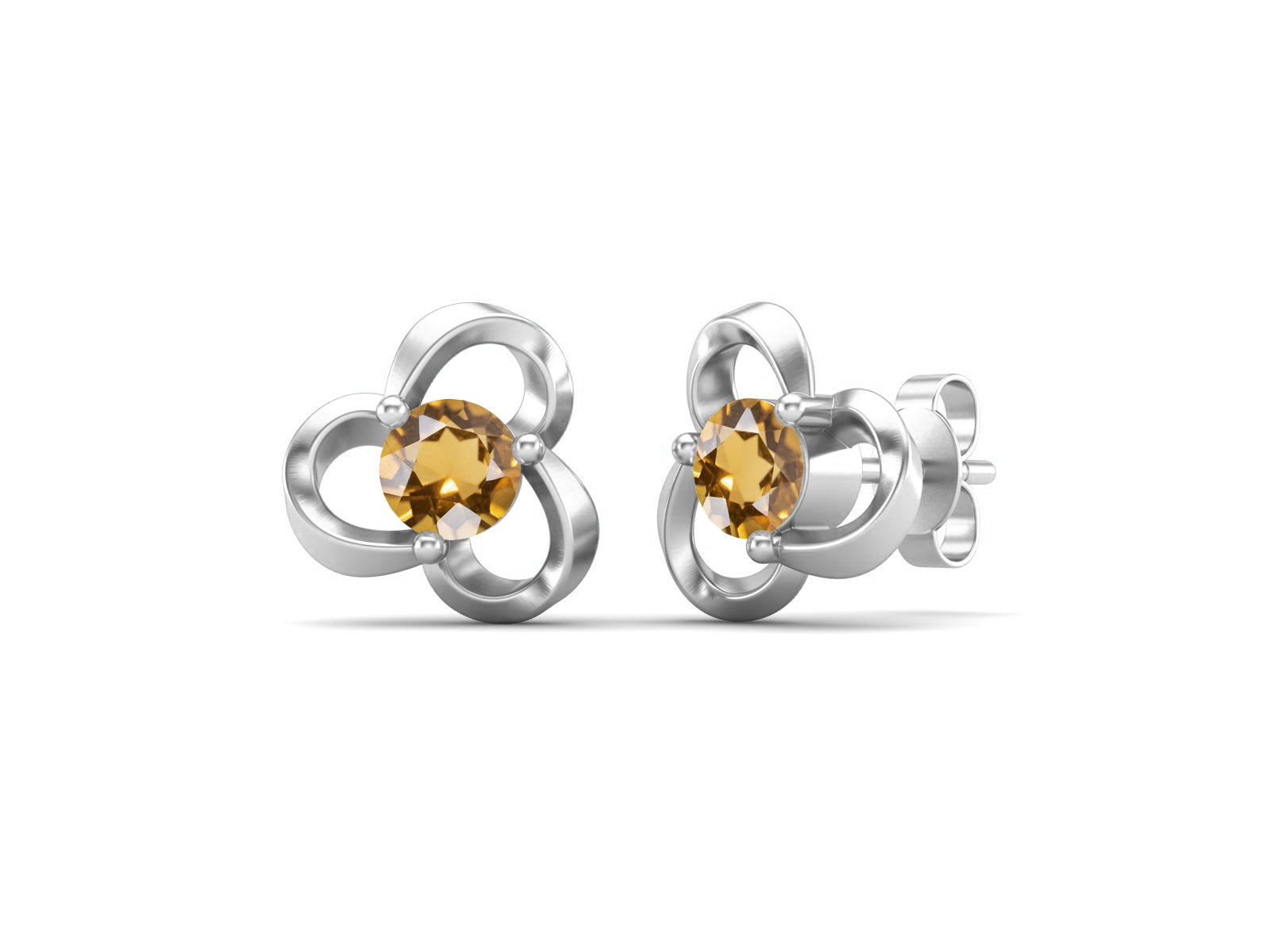 Citrine Elegant Petal Embrace Floral Stud Earrings - Sterling Silver