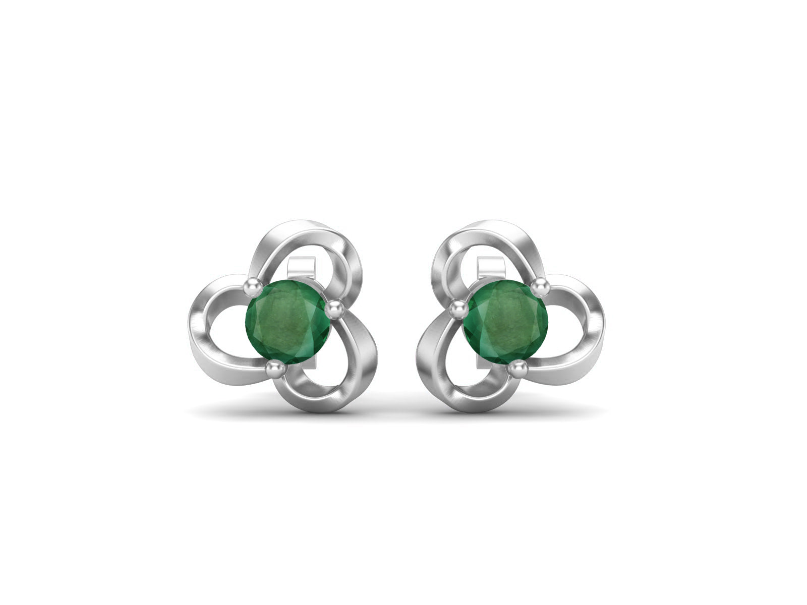 Emerald Elegant Petal Embrace Floral Stud Earrings - Sterling Silver