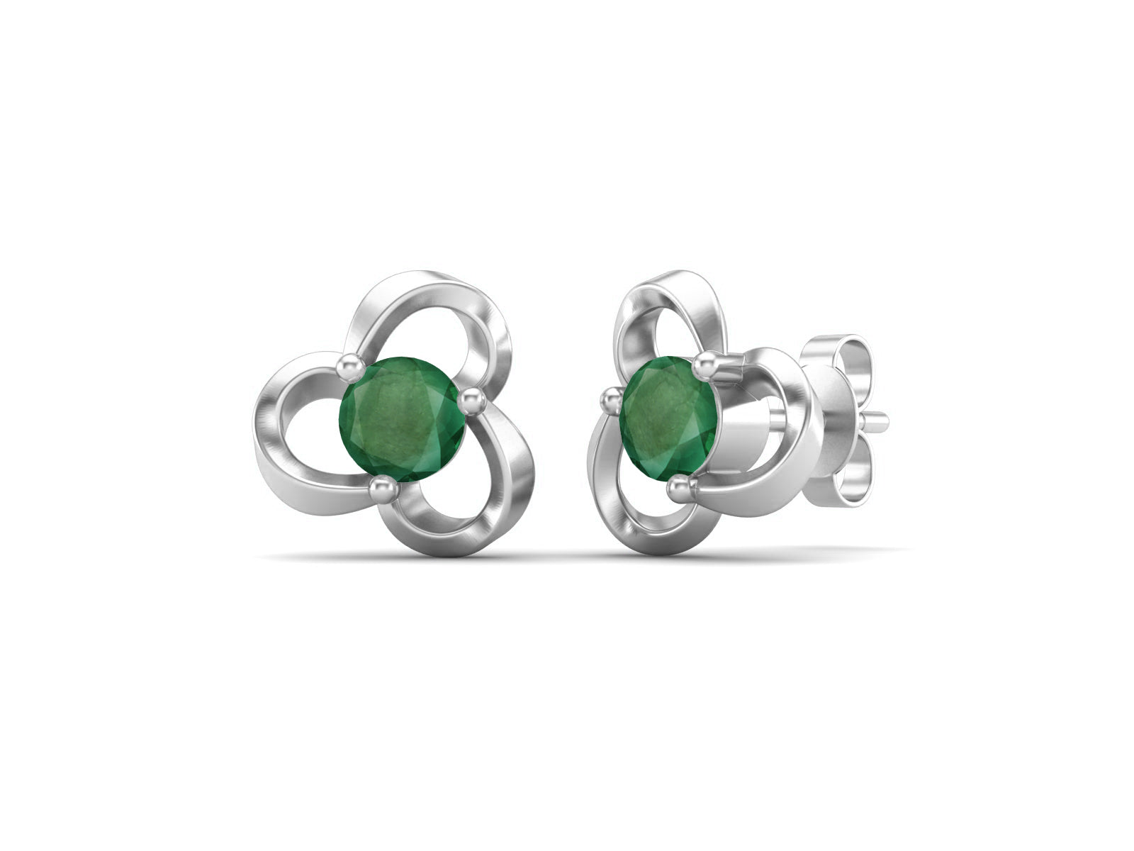 Emerald Elegant Petal Embrace Floral Stud Earrings - Sterling Silver