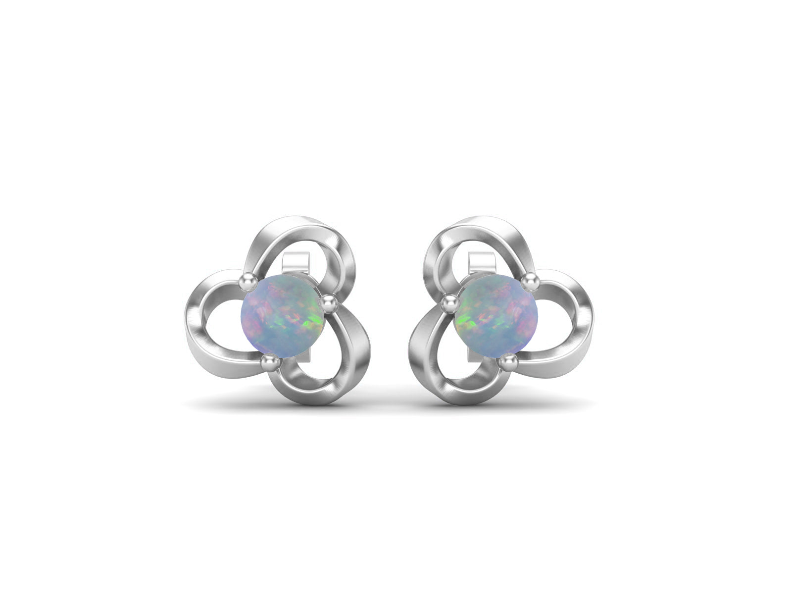 Opal Elegant Petal Embrace Floral Stud Earrings - Sterling Silver