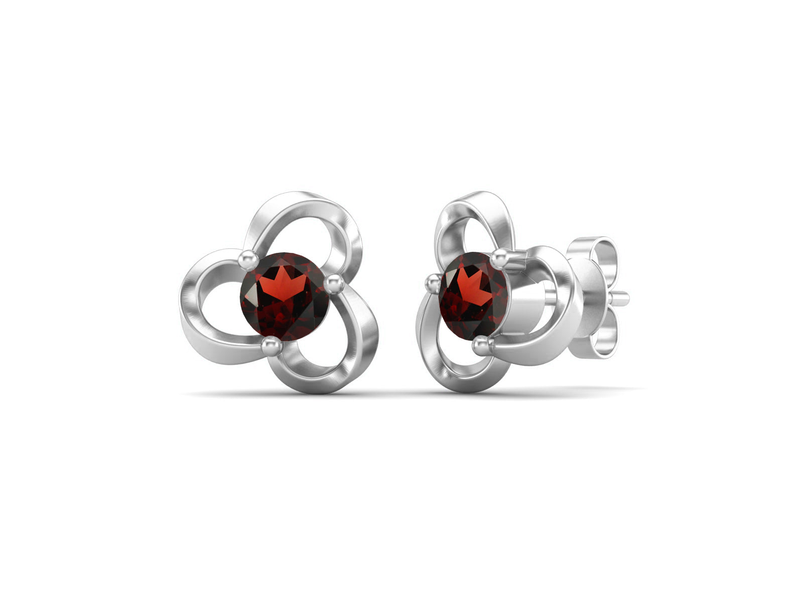 Garnet Elegant Petal Embrace Floral Stud Earrings - Sterling Silver