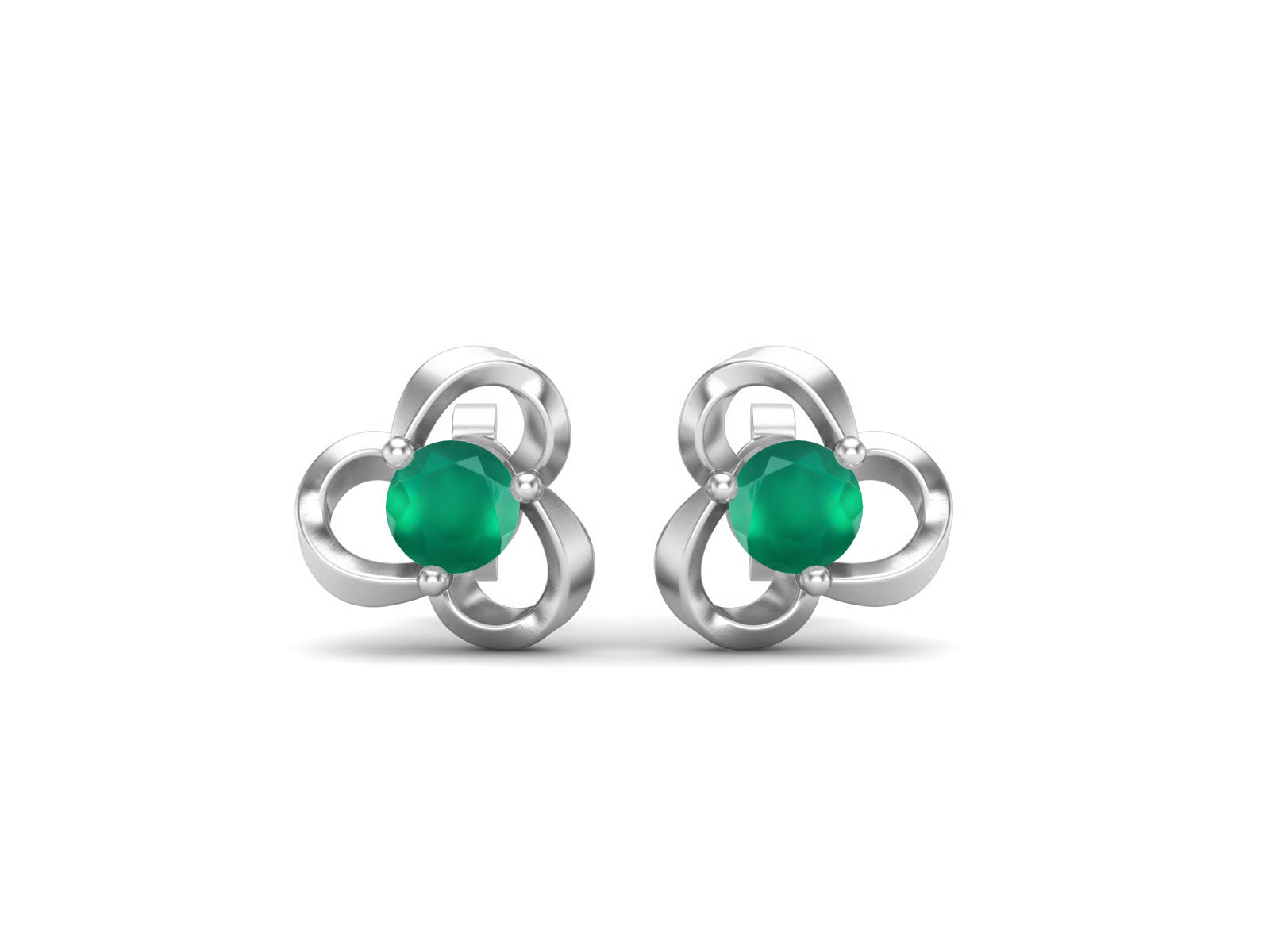 Green Onyx Elegant Petal Embrace Floral Stud Earrings - Sterling Silver