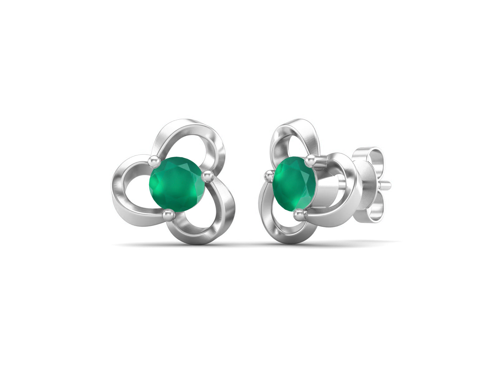 Green Onyx Elegant Petal Embrace Floral Stud Earrings - Sterling Silver