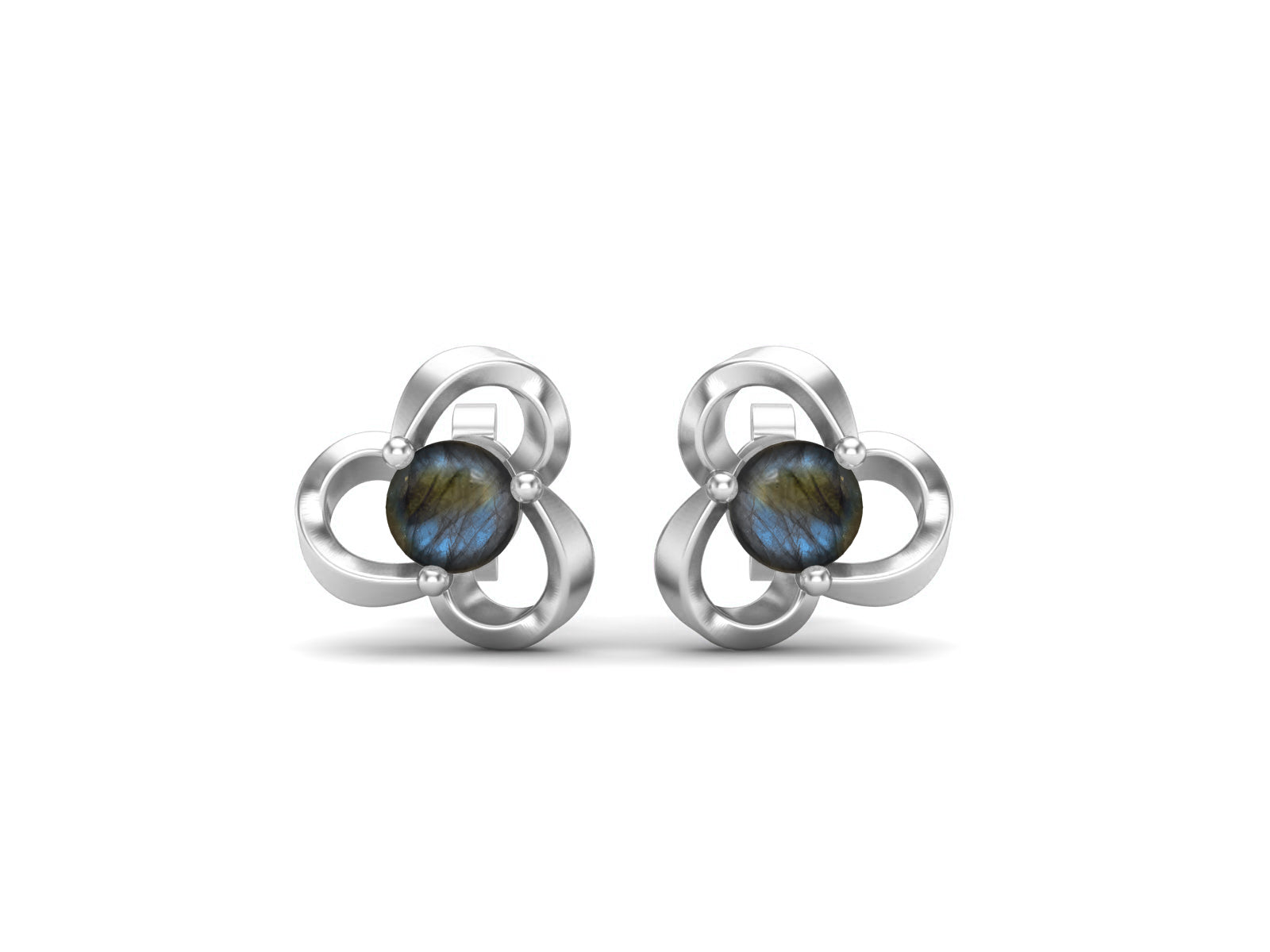 Labradorite Elegant Petal Embrace Floral Stud Earrings - Sterling Silver