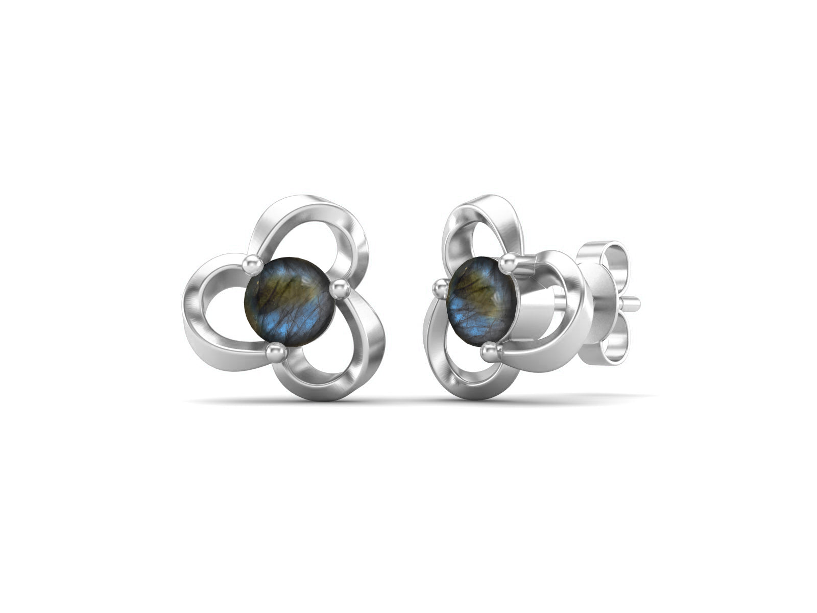 Labradorite Elegant Petal Embrace Floral Stud Earrings - Sterling Silver