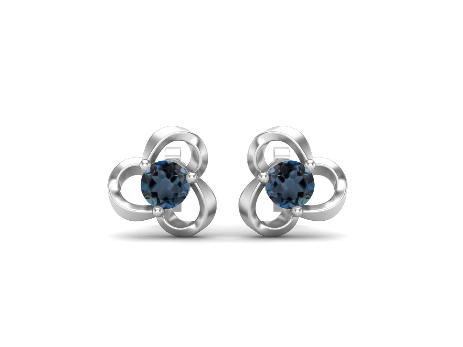 London blue topaz Elegant Petal Embrace Floral Stud Earrings - Sterling Silver