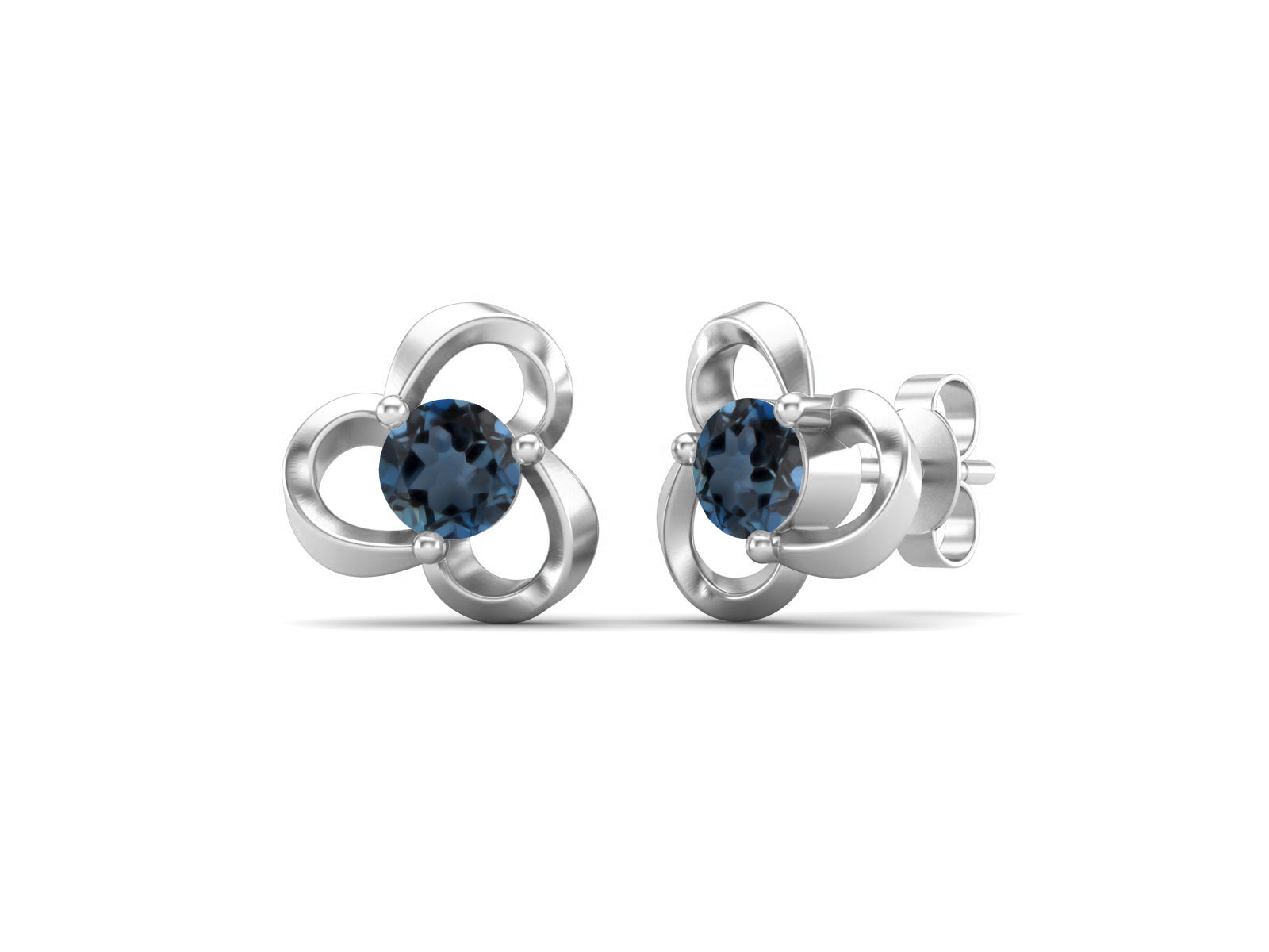 London blue topaz Elegant Petal Embrace Floral Stud Earrings - Sterling Silver