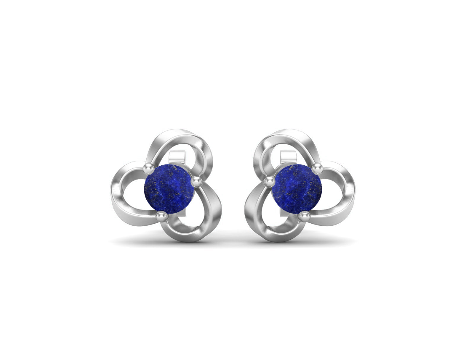 Lapis Elegant Petal Embrace Floral Stud Earrings - Sterling Silver