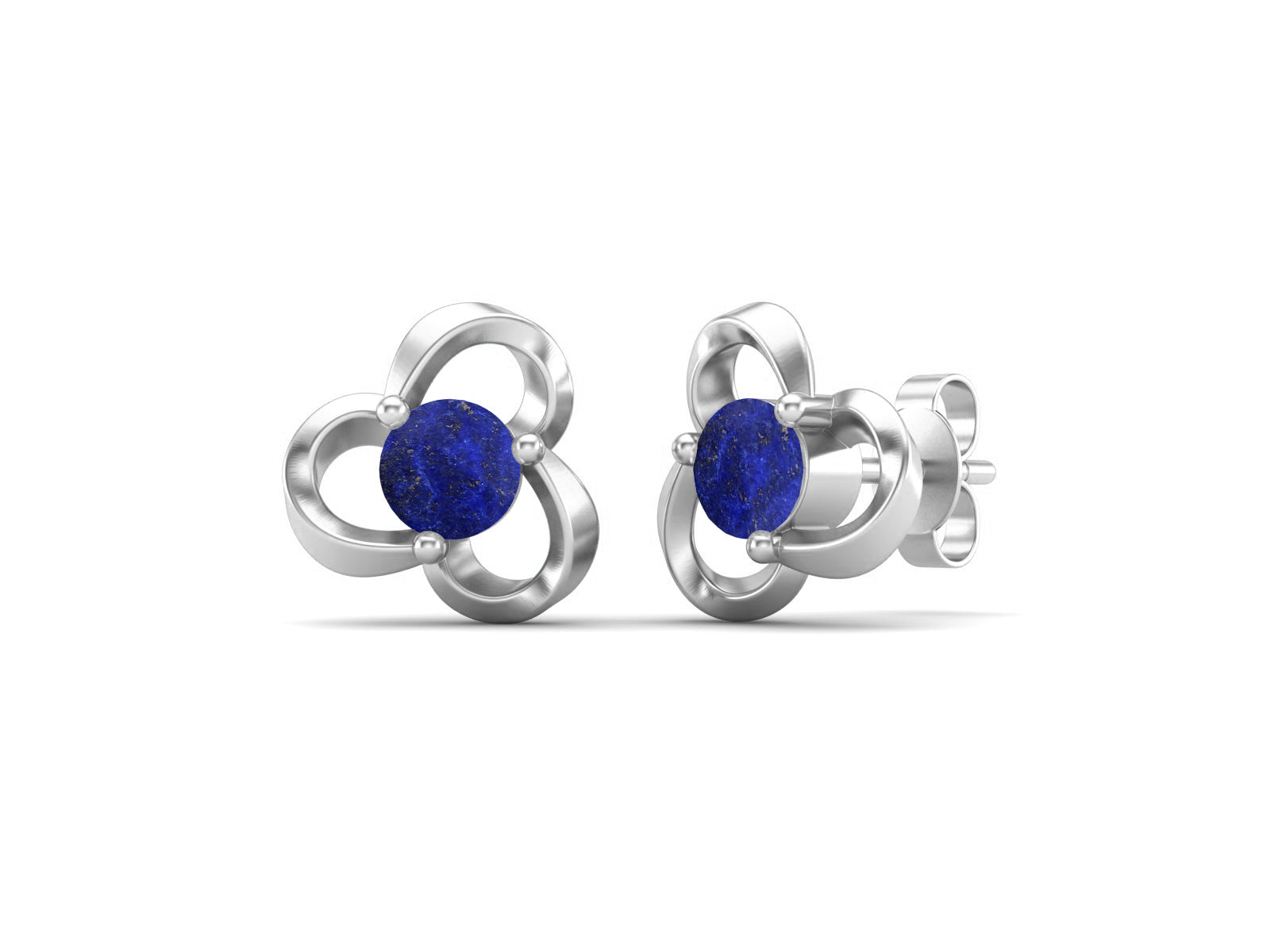Lapis Elegant Petal Embrace Floral Stud Earrings - Sterling Silver