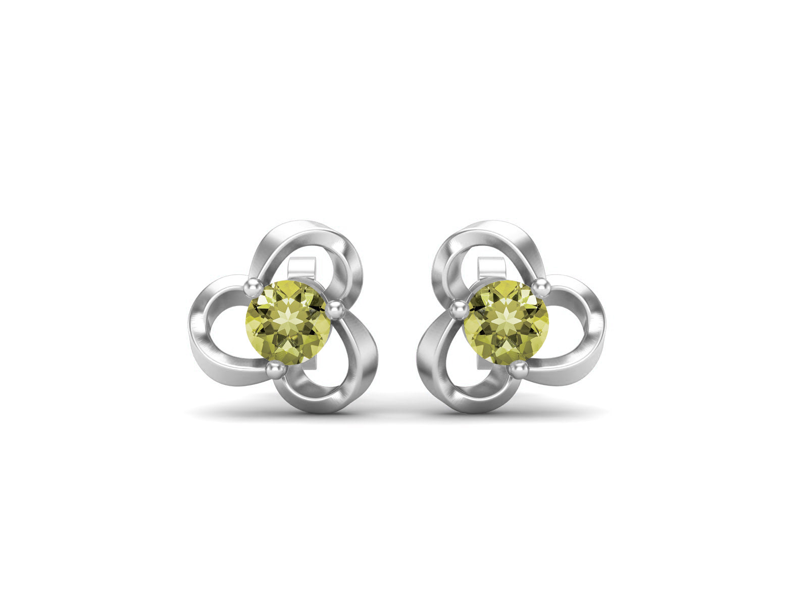 Lemon Quartz Elegant Petal Embrace Floral Stud Earrings - Sterling Silver