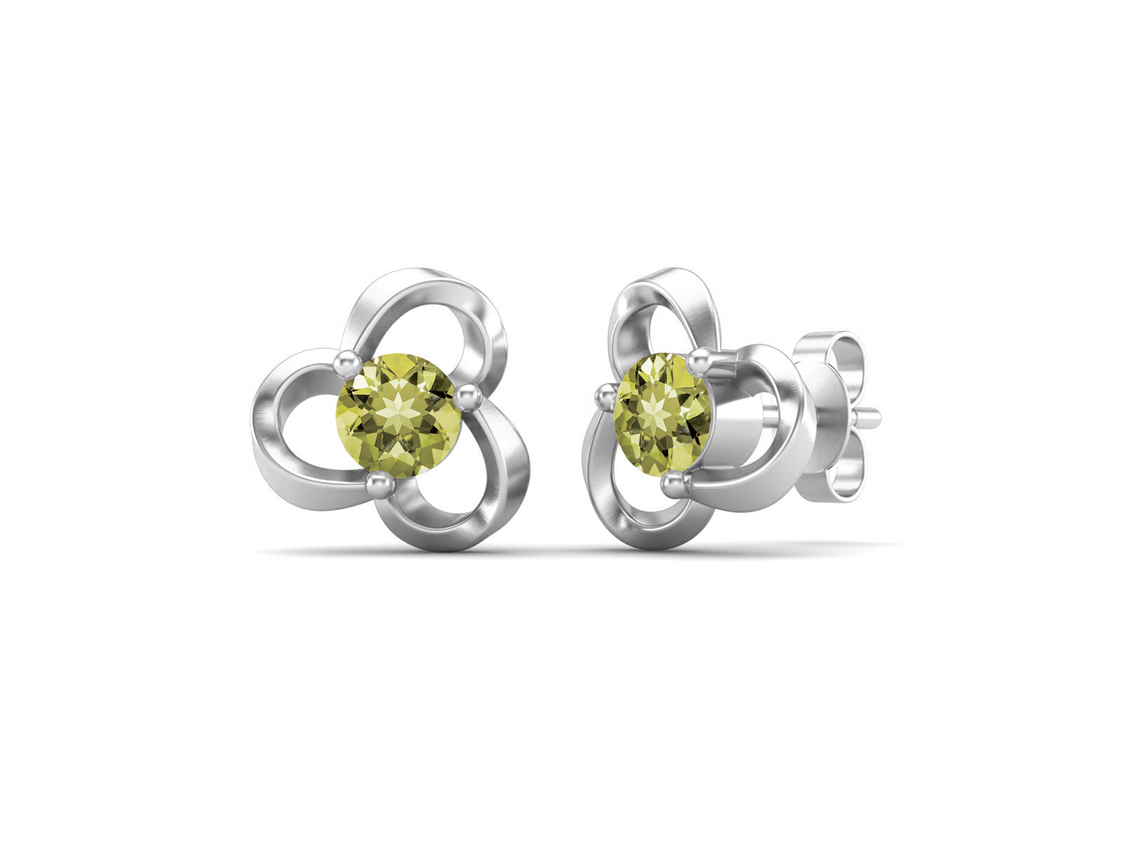 Lemon Quartz Elegant Petal Embrace Floral Stud Earrings - Sterling Silver