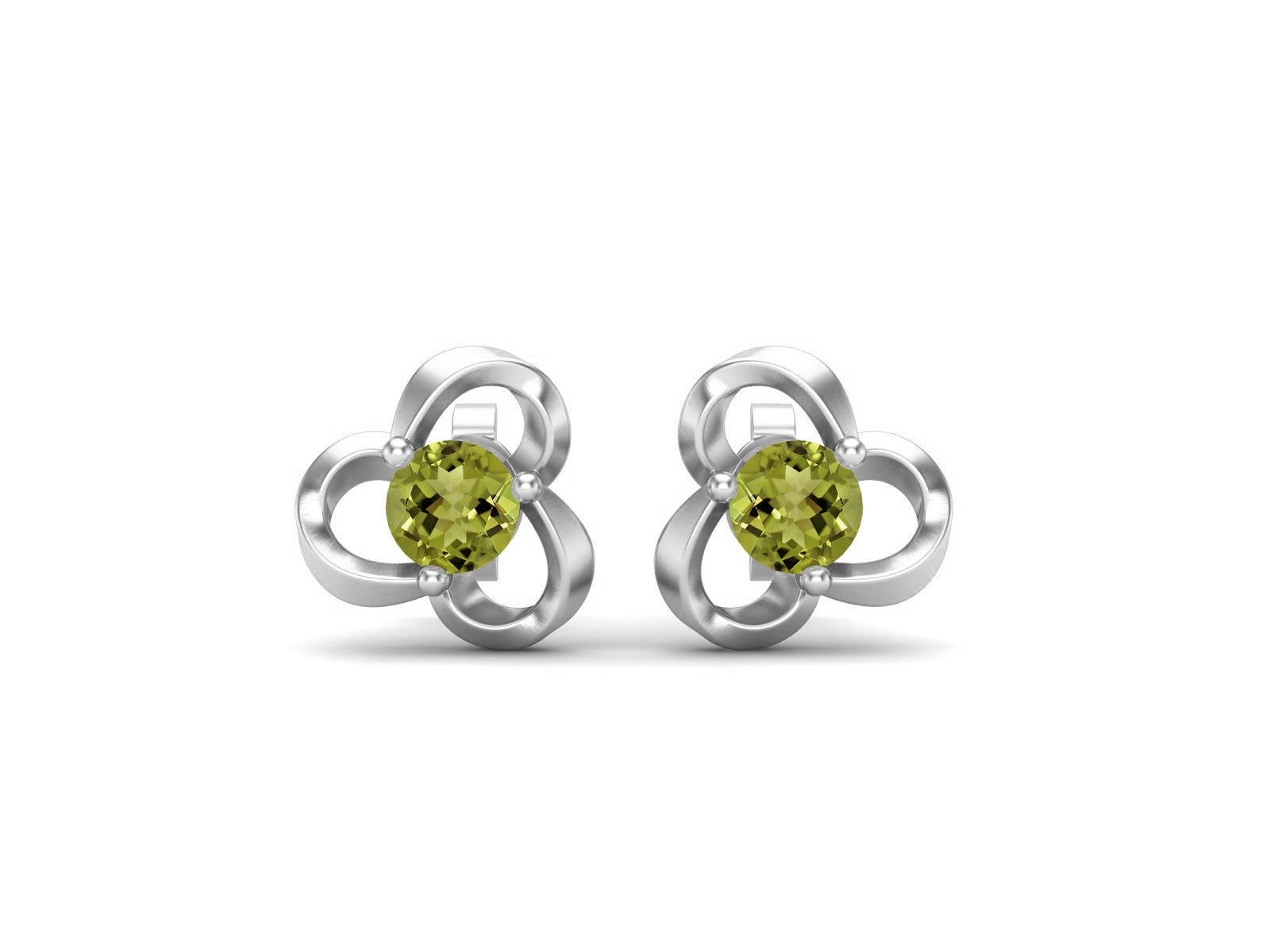 Peridot Elegant Petal Embrace Floral Stud Earrings - Sterling Silver