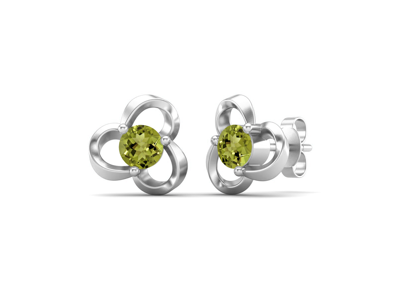 Peridot Elegant Petal Embrace Floral Stud Earrings - Sterling Silver