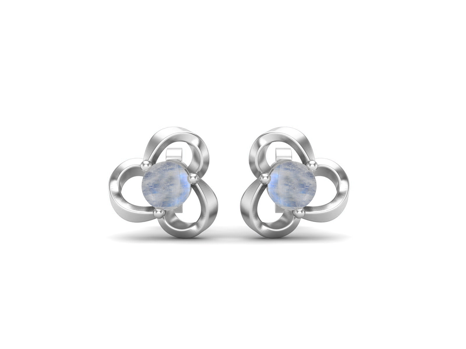 Moonstone Elegant Petal Embrace Floral Stud Earrings - Sterling Silver