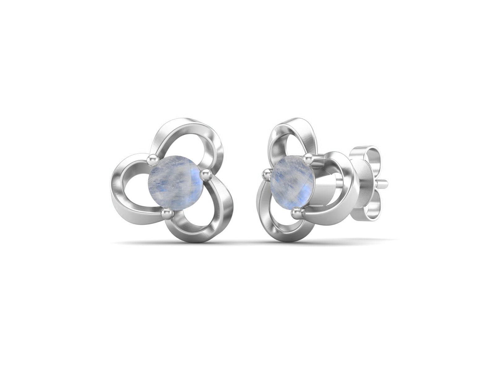 Moonstone Elegant Petal Embrace Floral Stud Earrings - Sterling Silver