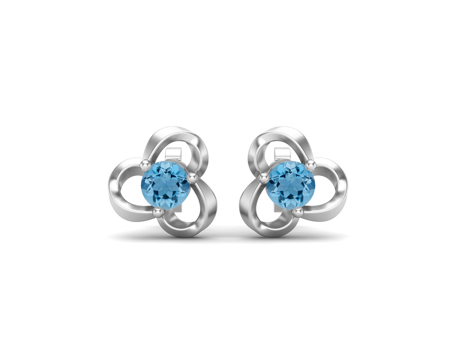 Swiss Blue Topaz Elegant Petal Embrace Floral Stud - Sterling Silver