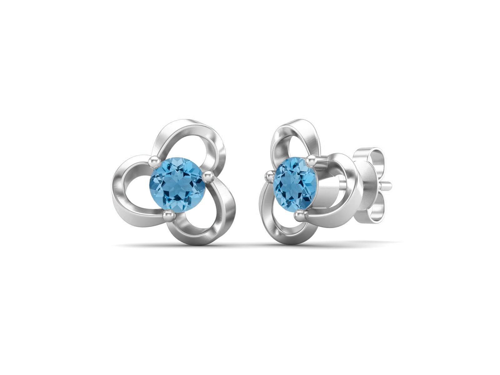 Swiss Blue Topaz Elegant Petal Embrace Floral Stud - Sterling Silver
