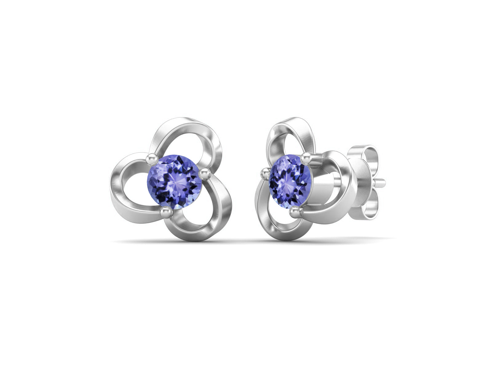 Tanzanite Elegant Petal Embrace Floral Stud Earrings - Sterling Silver