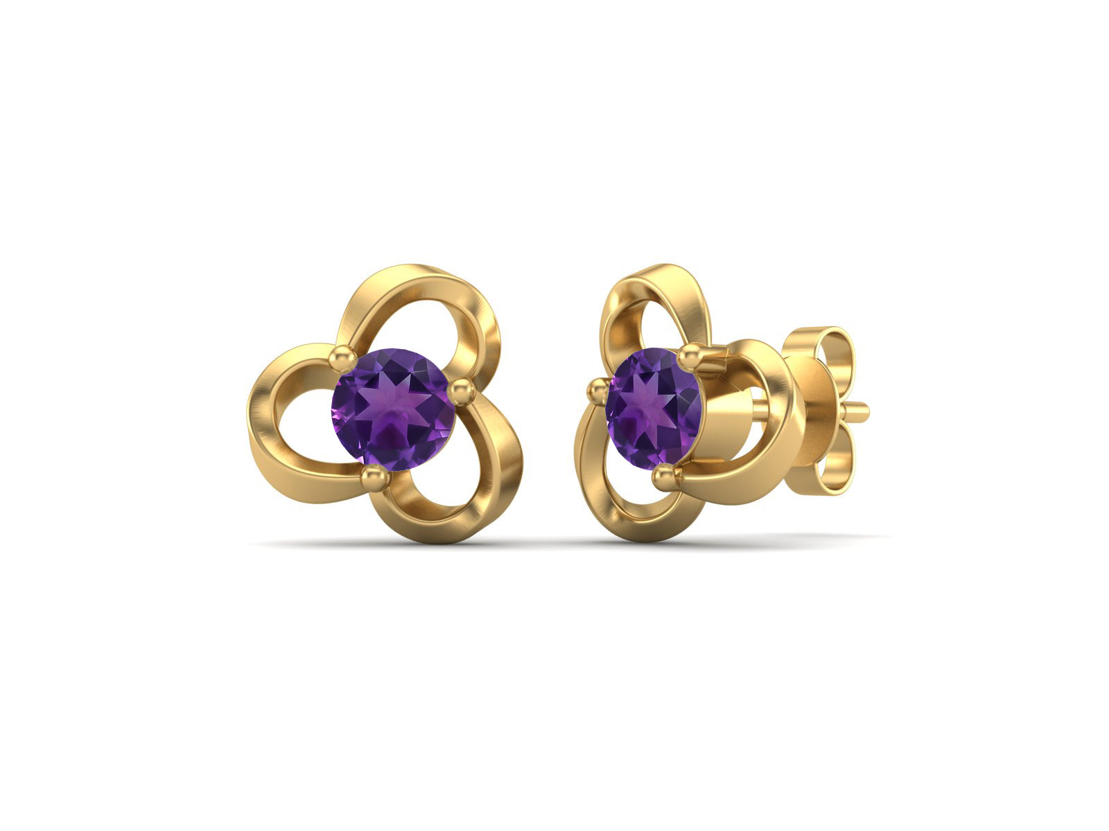 Amethyst Elegant Petal Embrace Floral Stud Earrings - Sterling Silver
