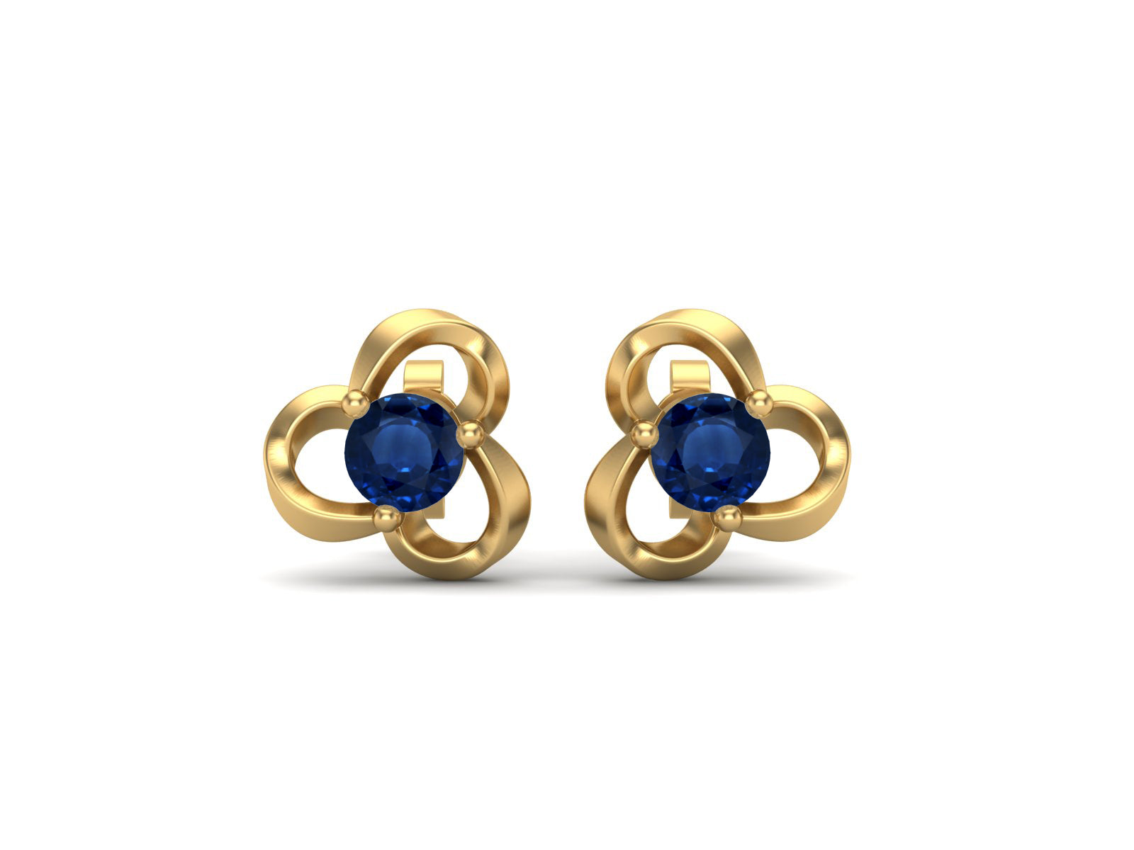 Blue Sapphire Elegant Petal Embrace Floral Stud Earrings - Sterling Silver