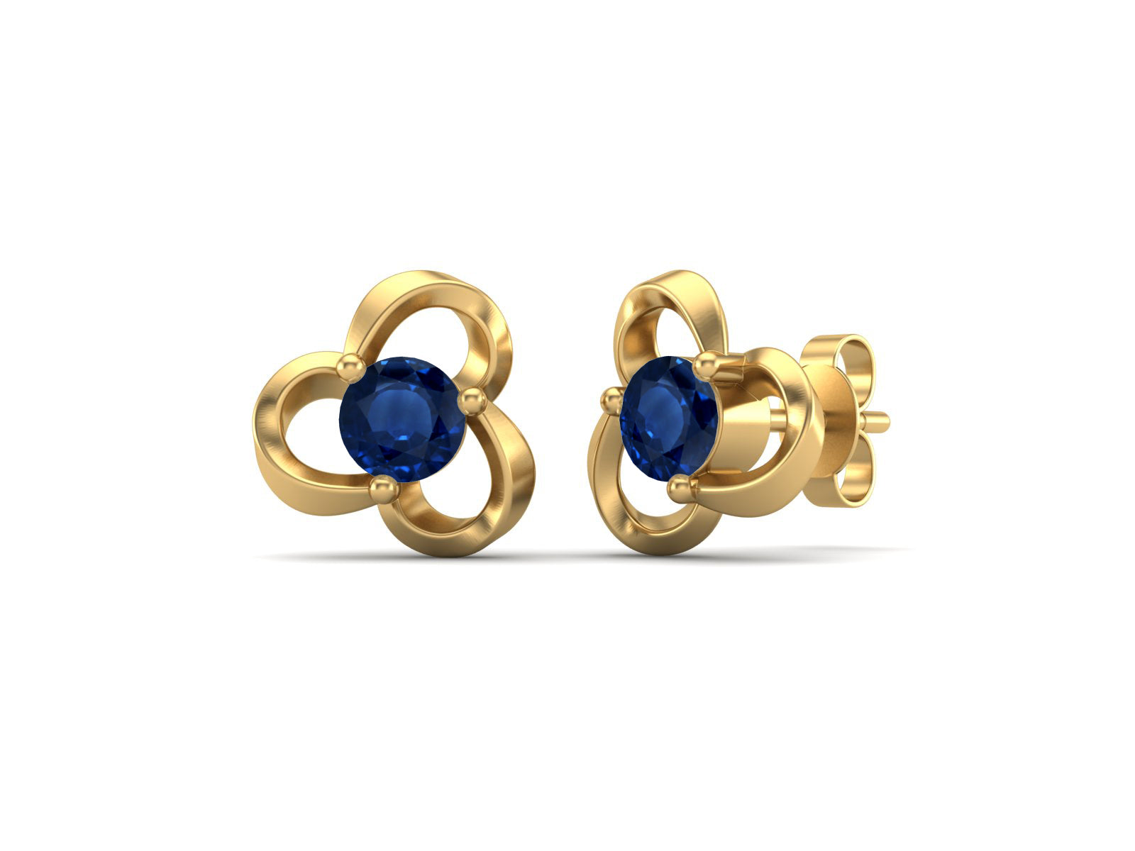 Blue Sapphire Elegant Petal Embrace Floral Stud Earrings - Sterling Silver