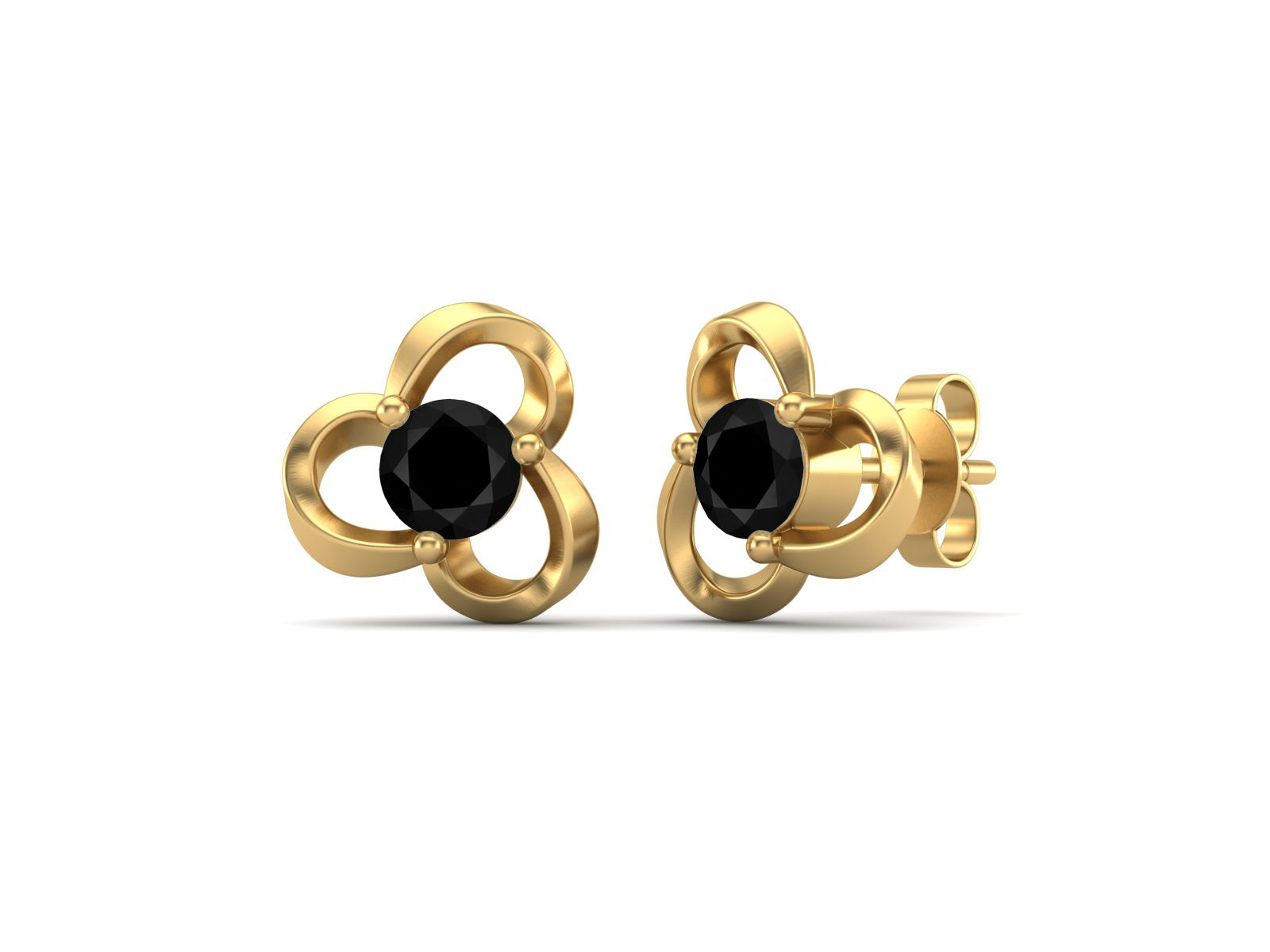 Black Spinel Elegant Petal Embrace Floral Stud Earrings - Sterling Silver