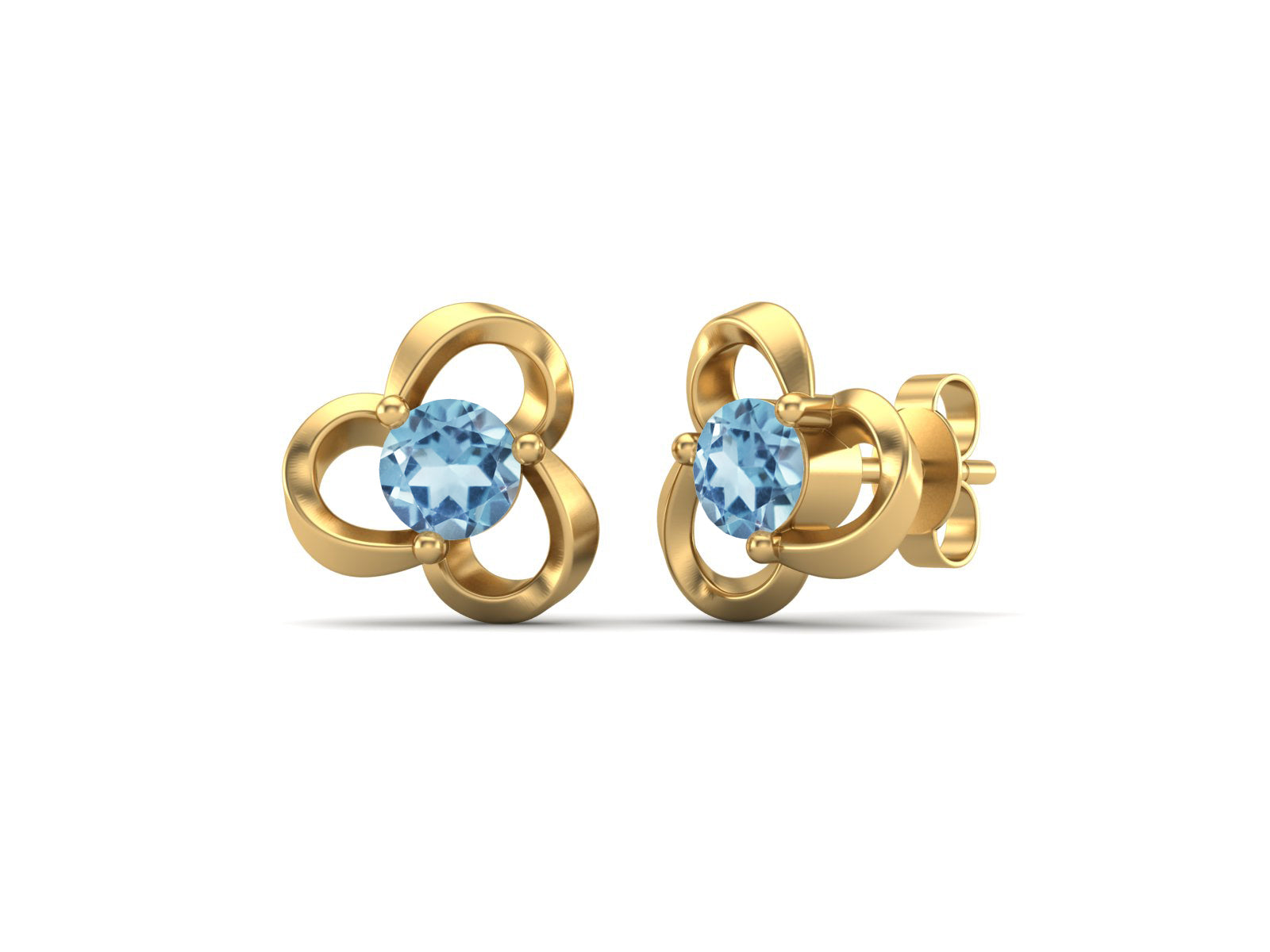 Blue Topaz Elegant Petal Embrace Floral Stud Earrings - Sterling Silver