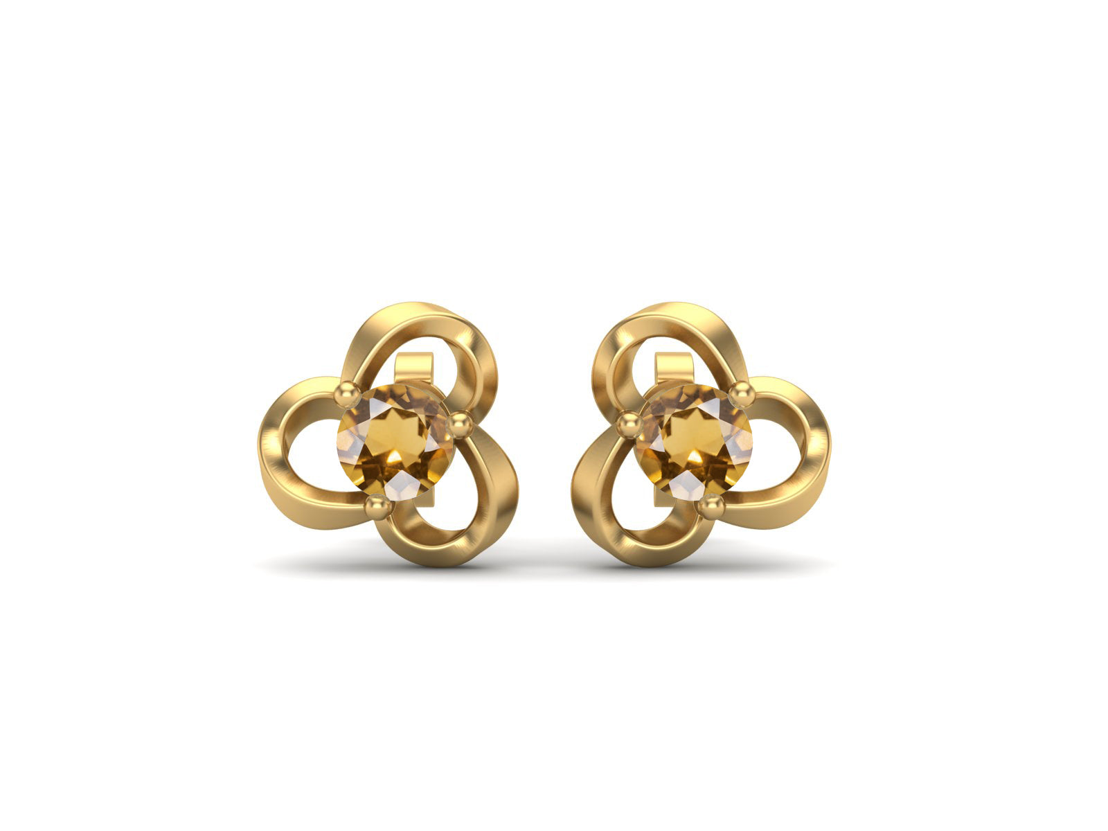 Citrine Elegant Petal Embrace Floral Stud Earrings - Sterling Silver