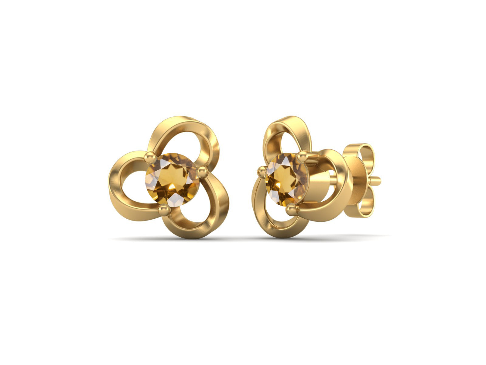 Citrine Elegant Petal Embrace Floral Stud Earrings - Sterling Silver