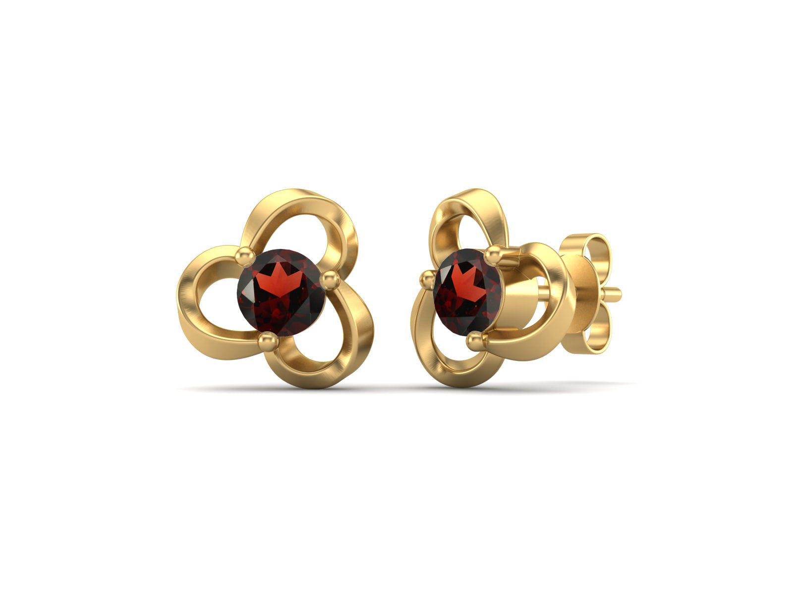 Garnet Elegant Petal Embrace Floral Stud Earrings - Sterling Silver