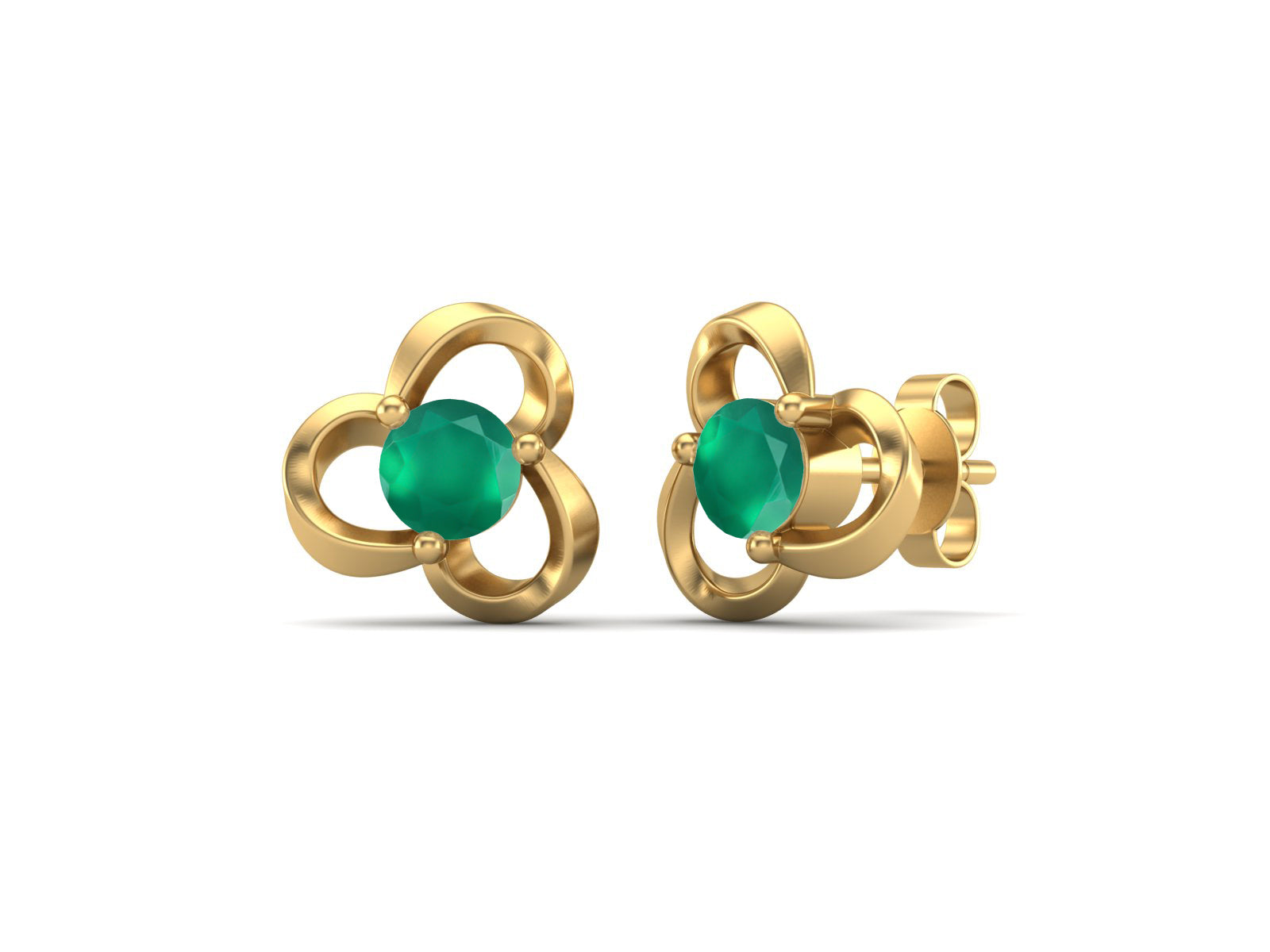 Green Onyx Elegant Petal Embrace Floral Stud Earrings - Sterling Silver