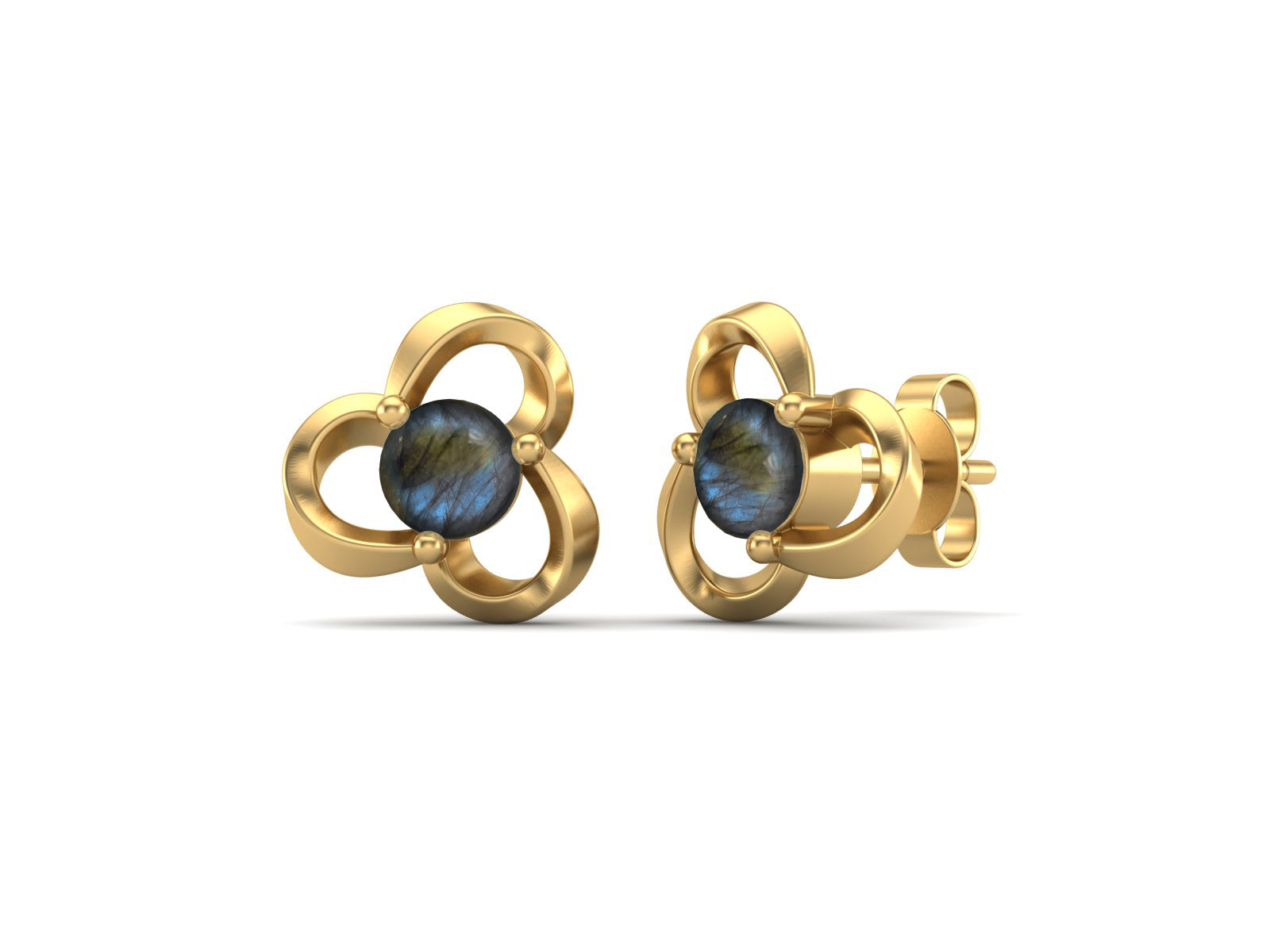 Labradorite Elegant Petal Embrace Floral Stud Earrings - Sterling Silver