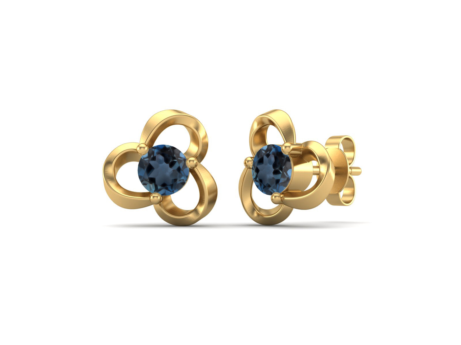 London blue topaz Elegant Petal Embrace Floral Stud Earrings - Sterling Silver