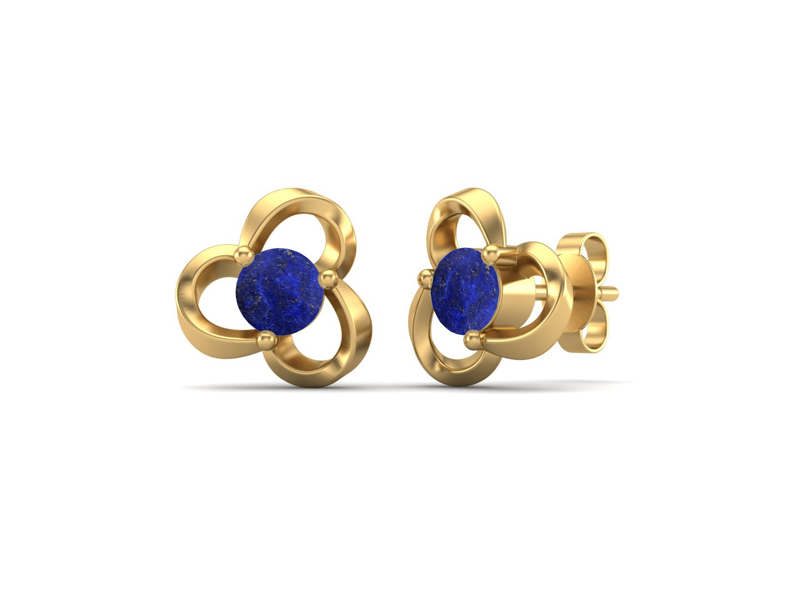 Lapis Elegant Petal Embrace Floral Stud Earrings - Sterling Silver