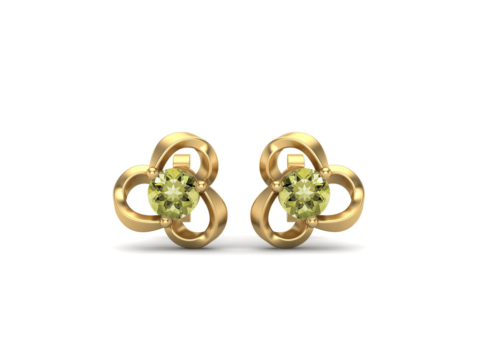 Lemon Quartz Elegant Petal Embrace Floral Stud Earrings - Sterling Silver