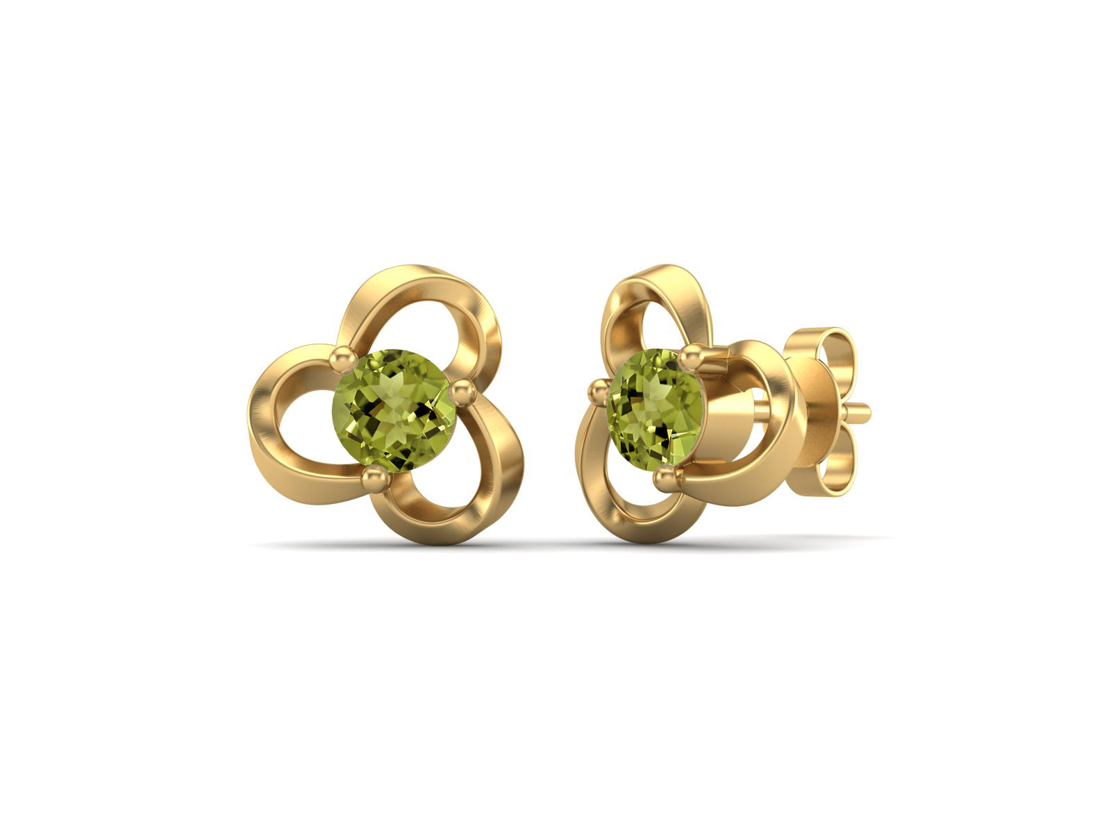 Peridot Elegant Petal Embrace Floral Stud Earrings - Sterling Silver