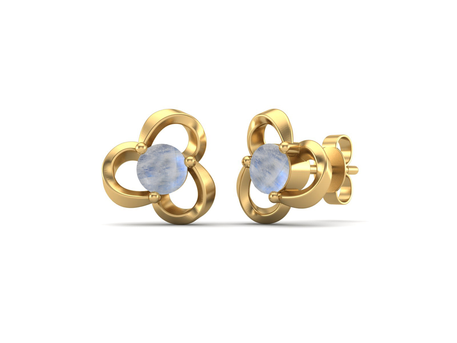Moonstone Elegant Petal Embrace Floral Stud Earrings - Sterling Silver