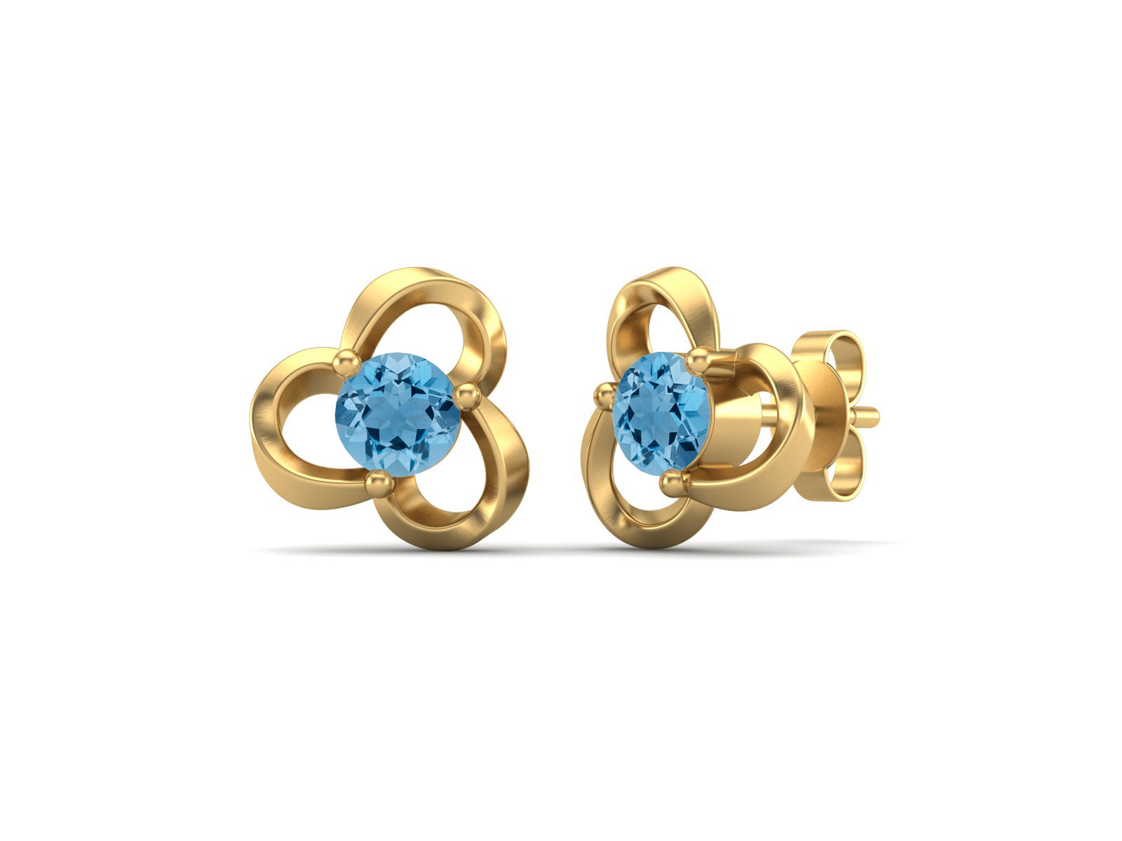 Swiss Blue Topaz Elegant Petal Embrace Floral Stud - Sterling Silver