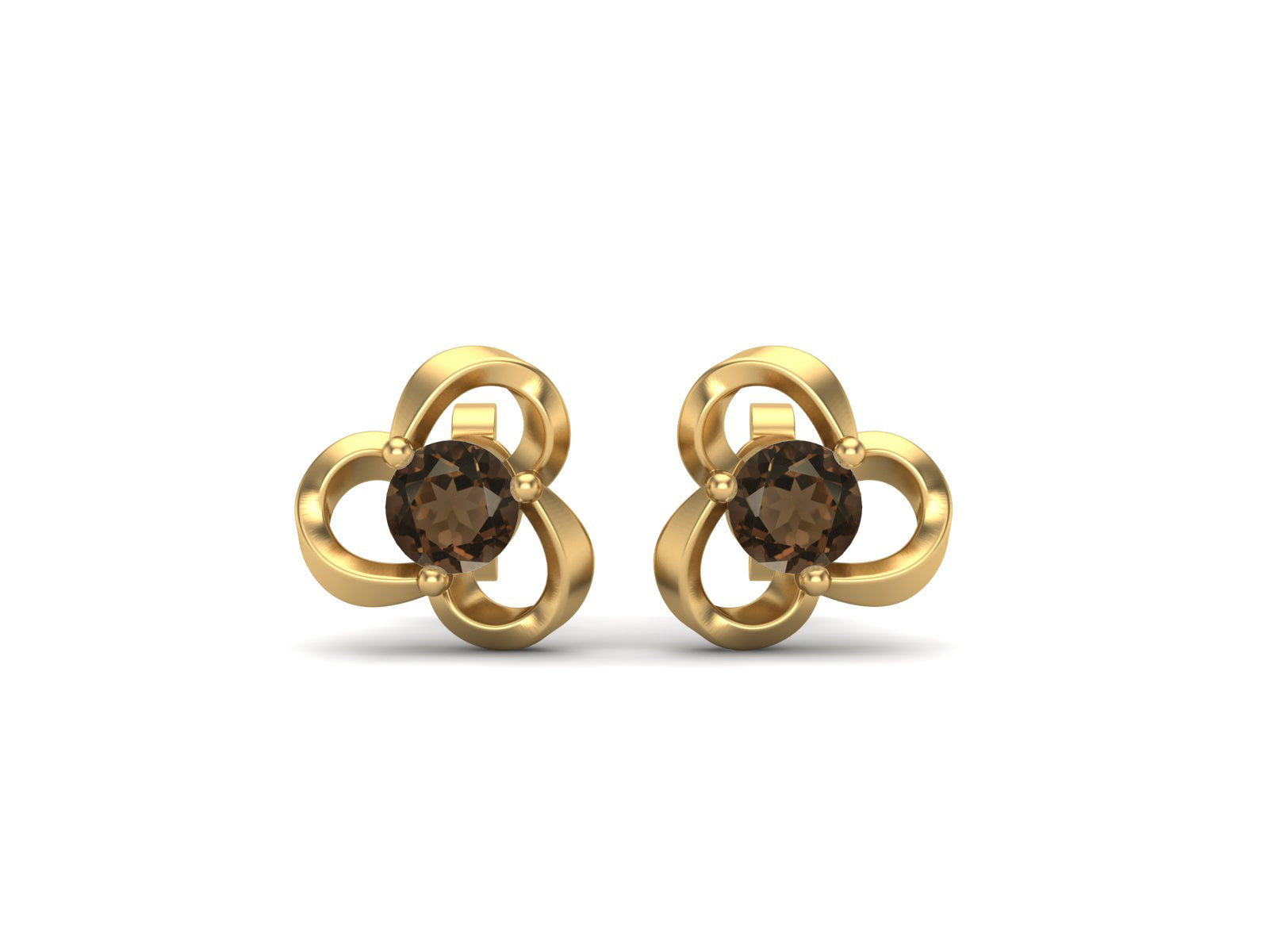 Smoky Quartz Elegant Petal Embrace Floral Stud Earrings - Sterling Silver