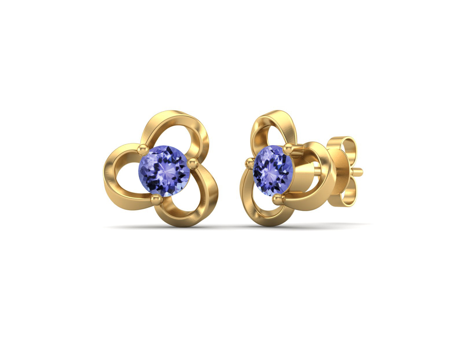 Tanzanite Elegant Petal Embrace Floral Stud Earrings - Sterling Silver