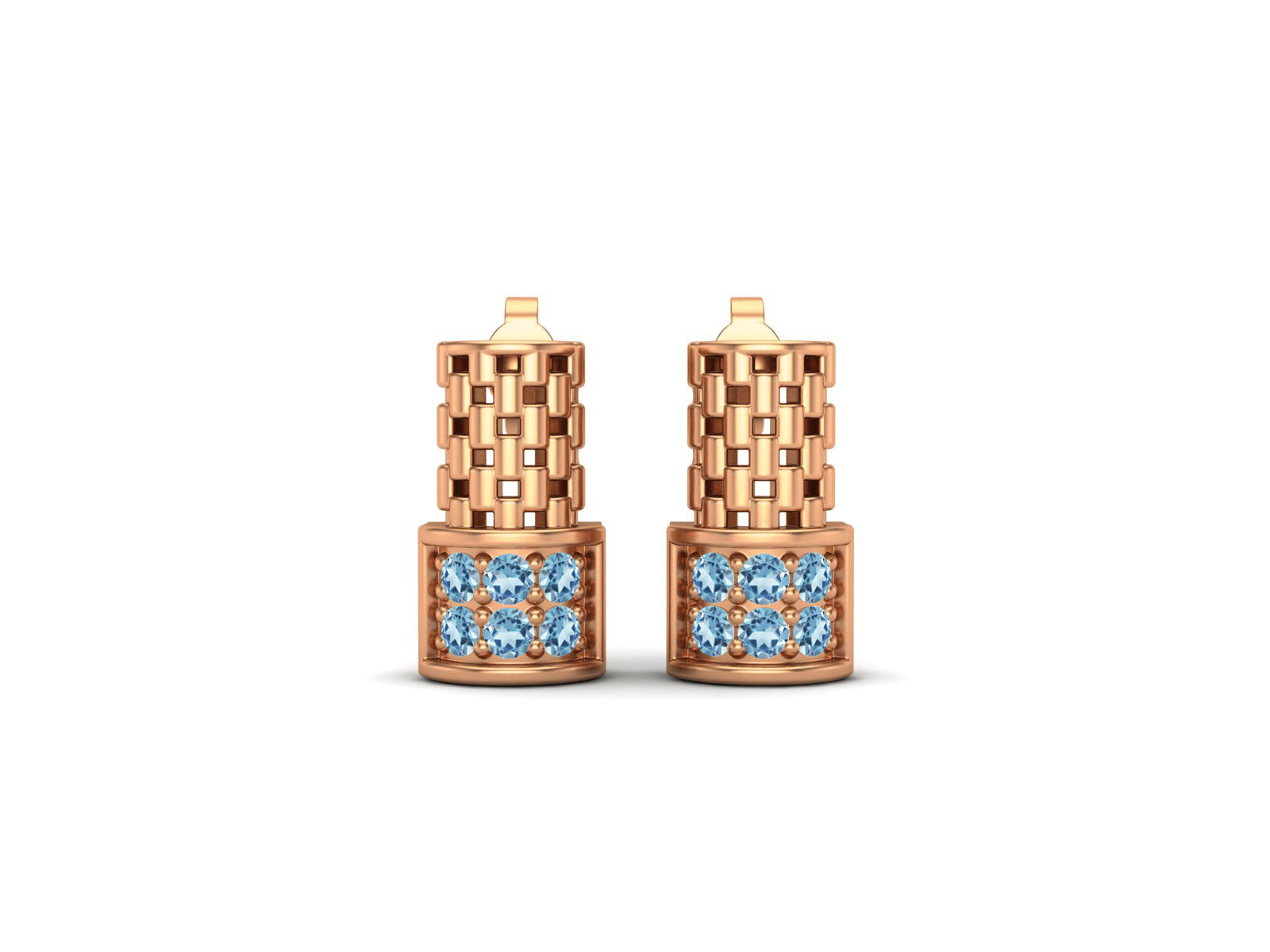 Aquamarine Modern Geometric Stud Design Earrings – Sterling Silver